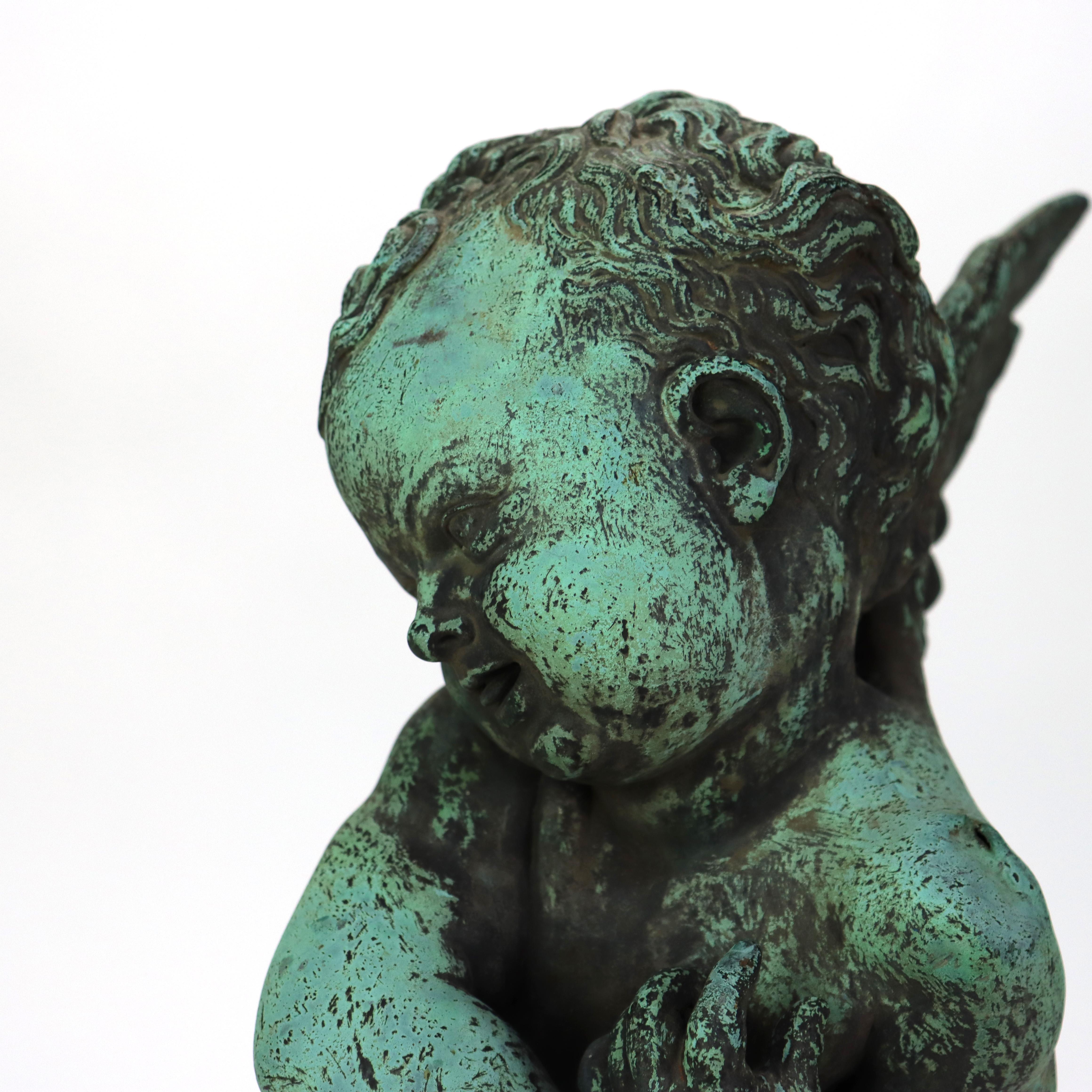 Antique Classical Verdigris Bronze Cherub Fountain Figure 19thC For Sale 4