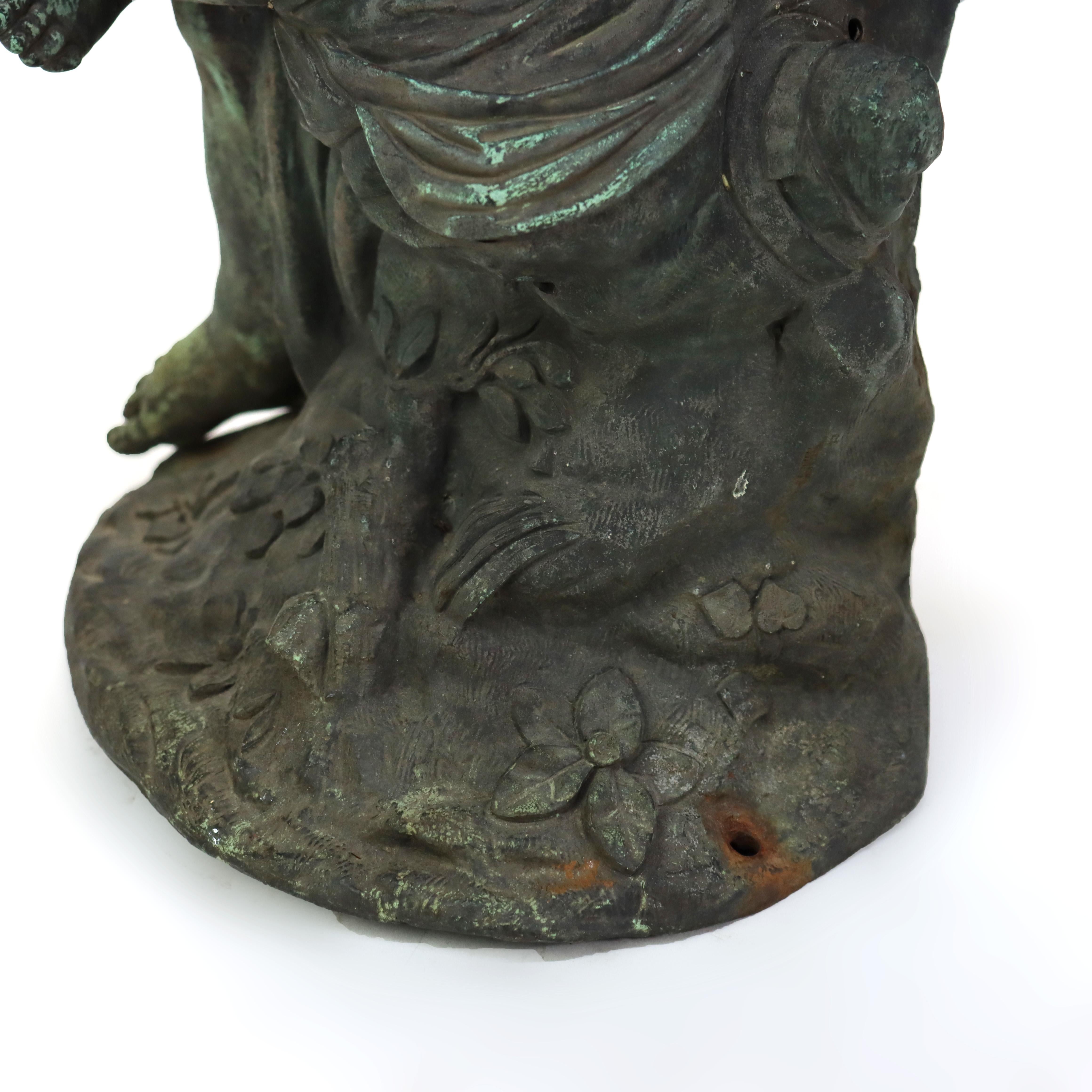 Antique Classical Verdigris Bronze Cherub Fountain Figure 19thC For Sale 5