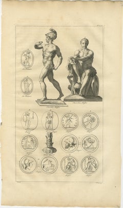 Antique Classical Wall Engraving – Roman Mythology, Montfaucon 1721