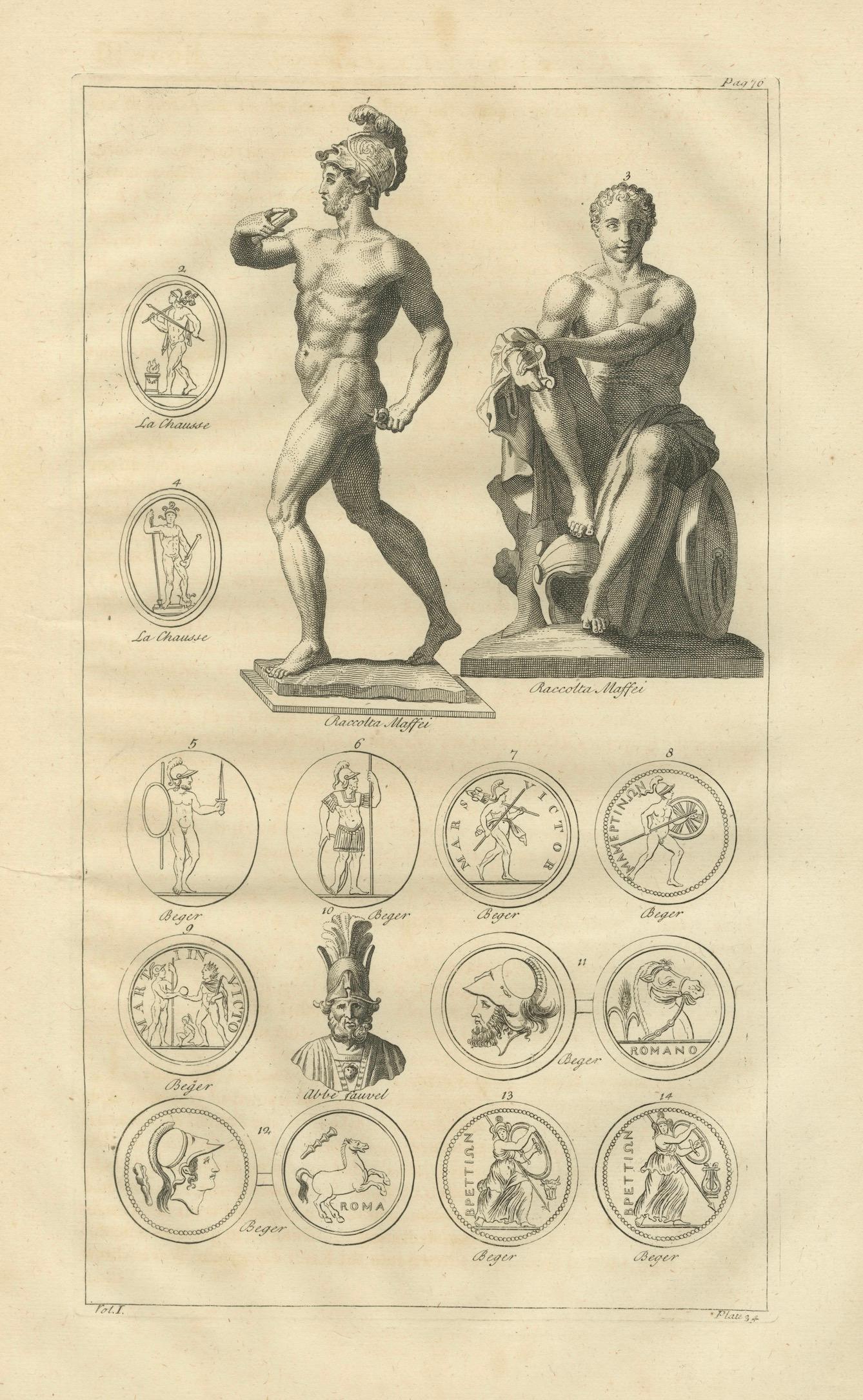 Antique Classical Wall Engraving – Roman Mythology, Montfaucon 1721