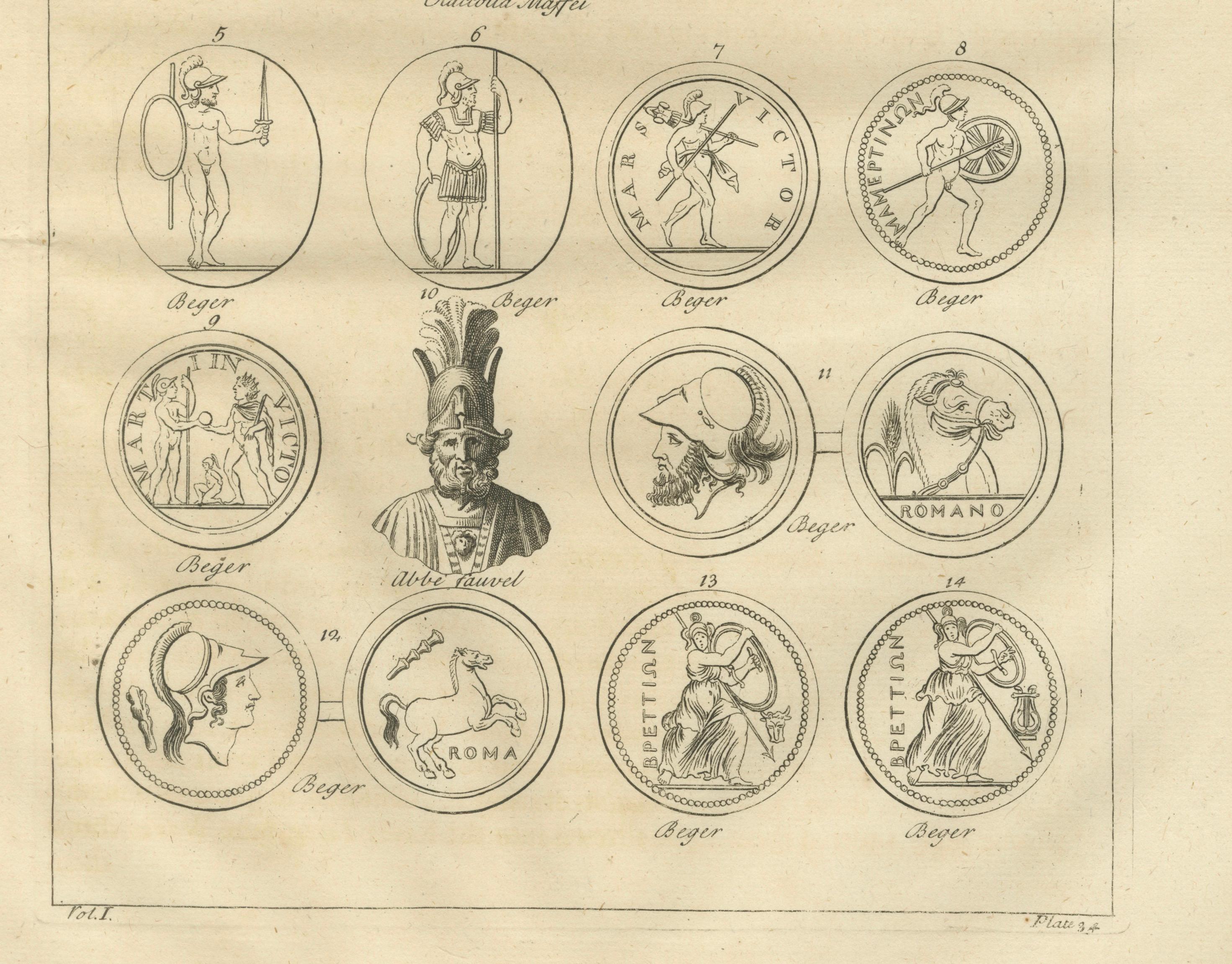 Antique Classical Wall Engraving – Roman Mythology, Montfaucon 1721