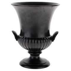 Antique Classical Wedgwood Black Basalt Shell Handled Ravenstone Urn Vase