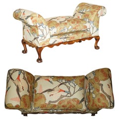 ANTIQUE CLAW & BALL FOOT HALL BENCH WiNDOW SEAT IN MULBERRY FLYING DUCK S FABRIC