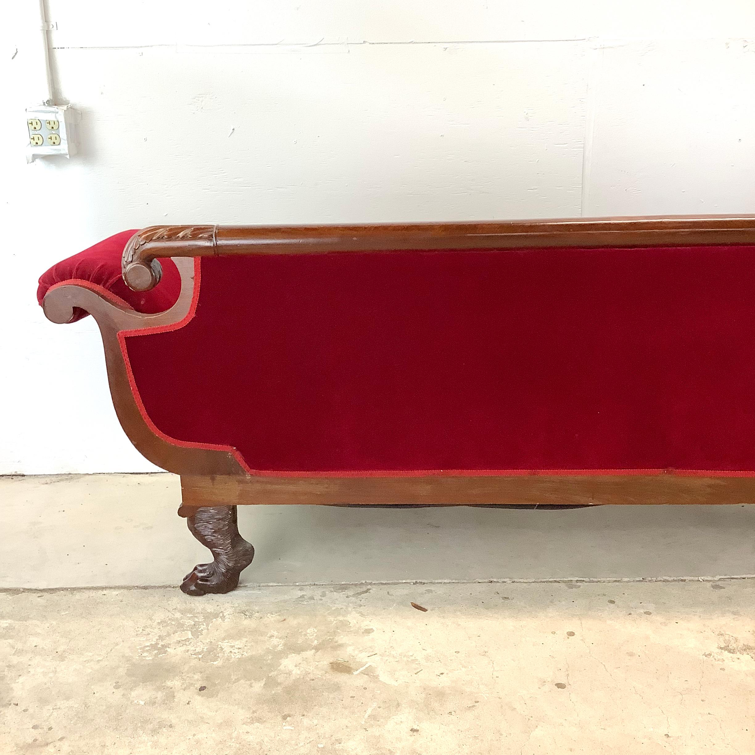 Antique Clawfoot Empire Sofa With Red Velveteen 5