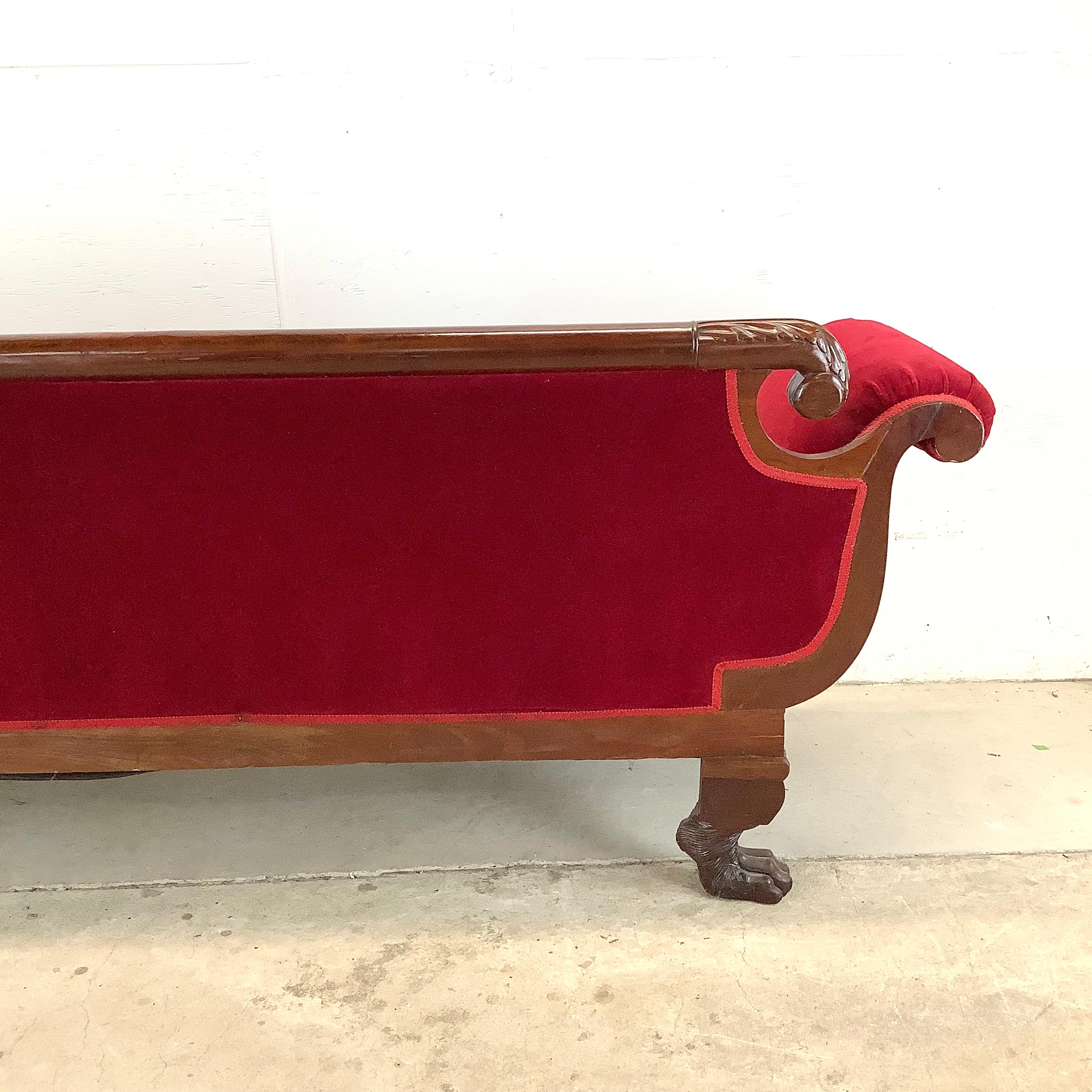 Antique Clawfoot Empire Sofa With Red Velveteen 6