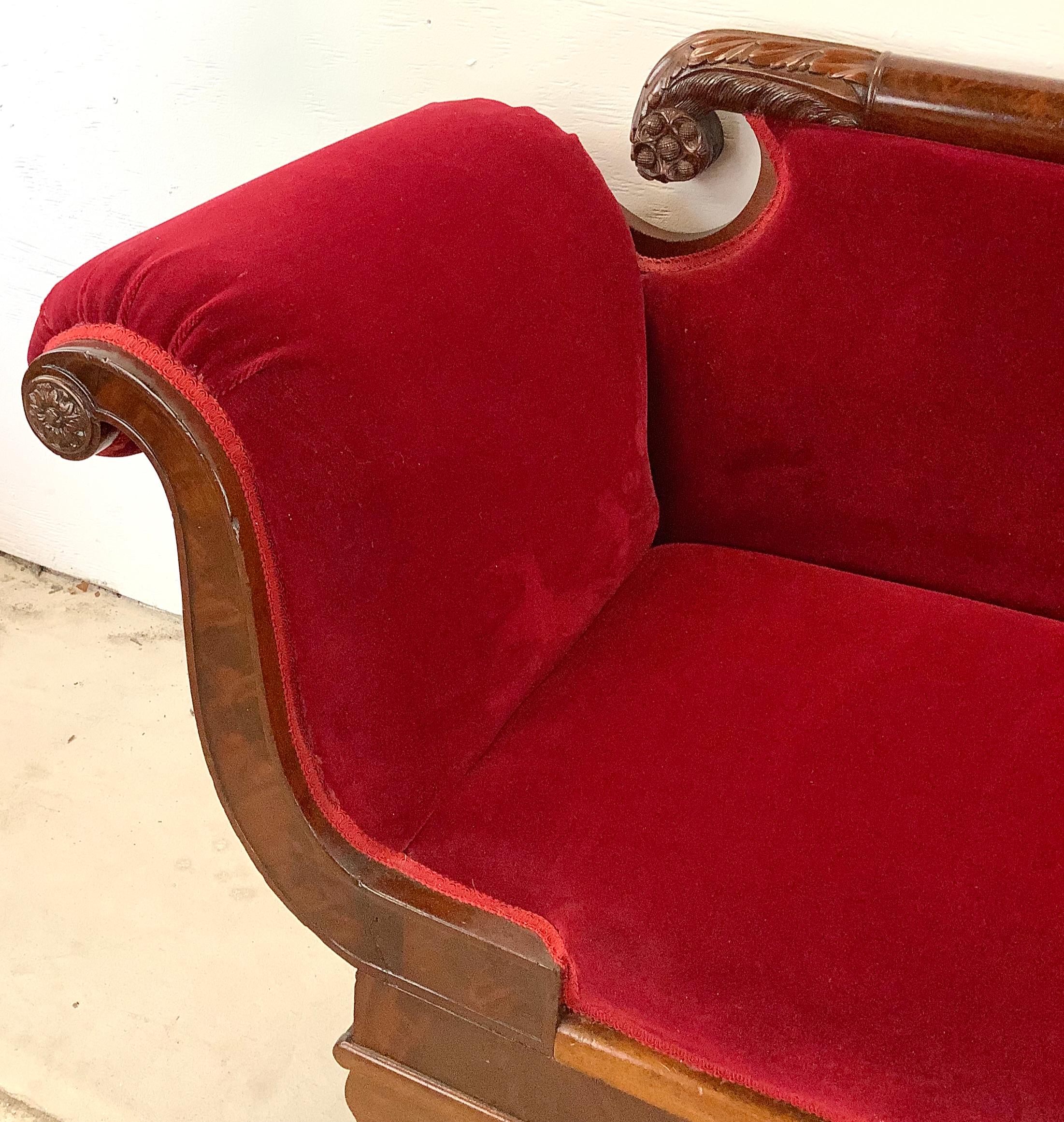 Antique Clawfoot Empire Sofa With Red Velveteen 7