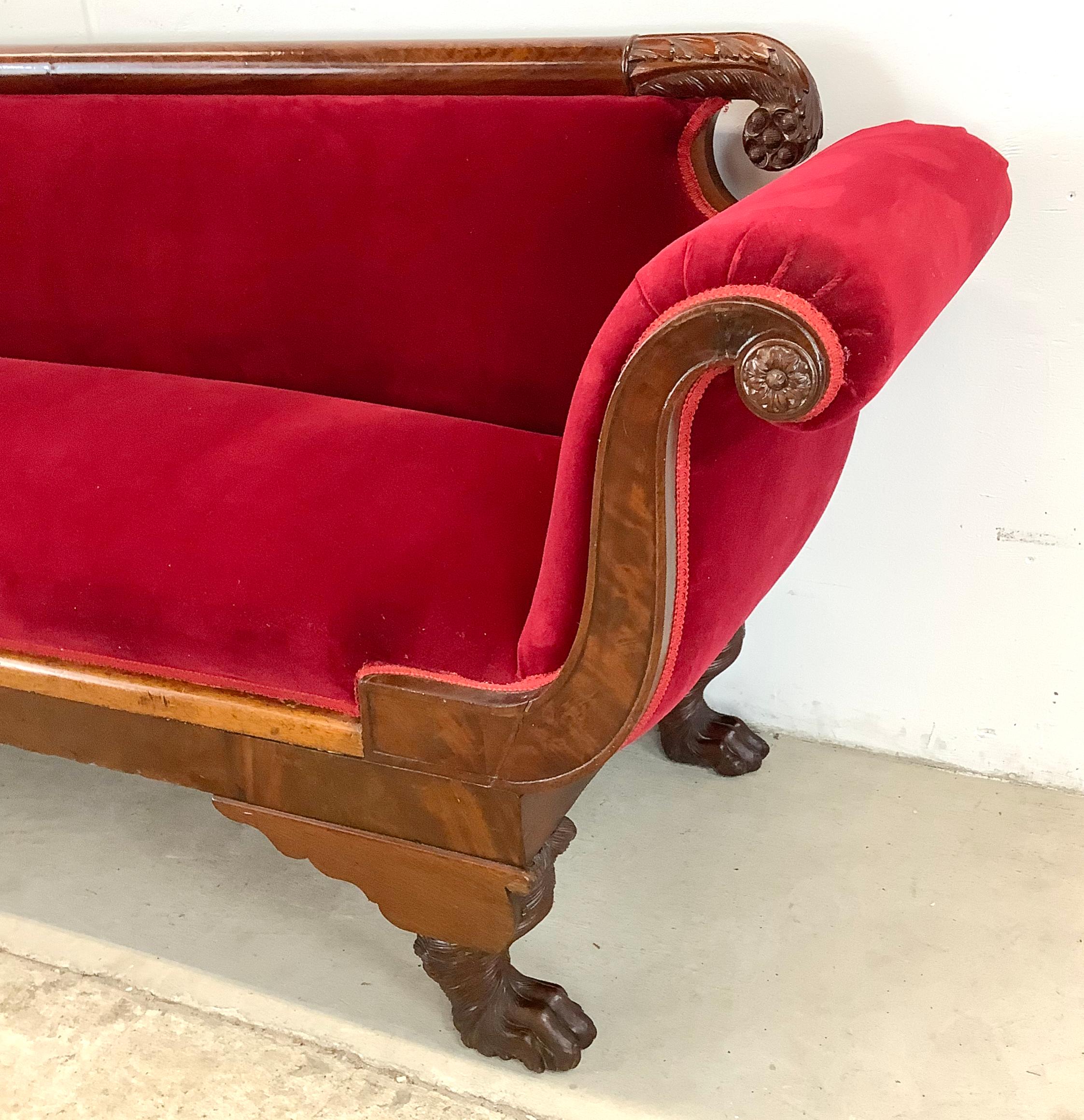 Antique Clawfoot Empire Sofa With Red Velveteen 8