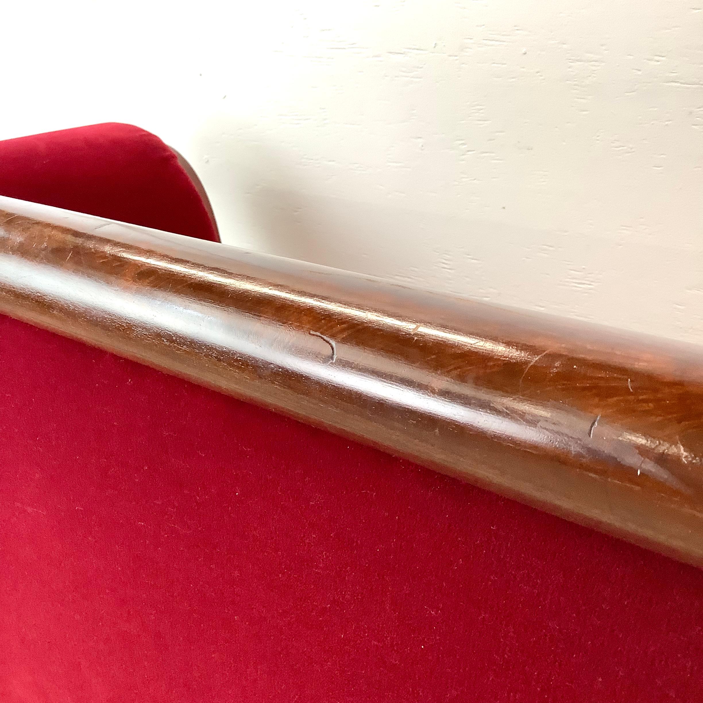 Antique Clawfoot Empire Sofa With Red Velveteen 9