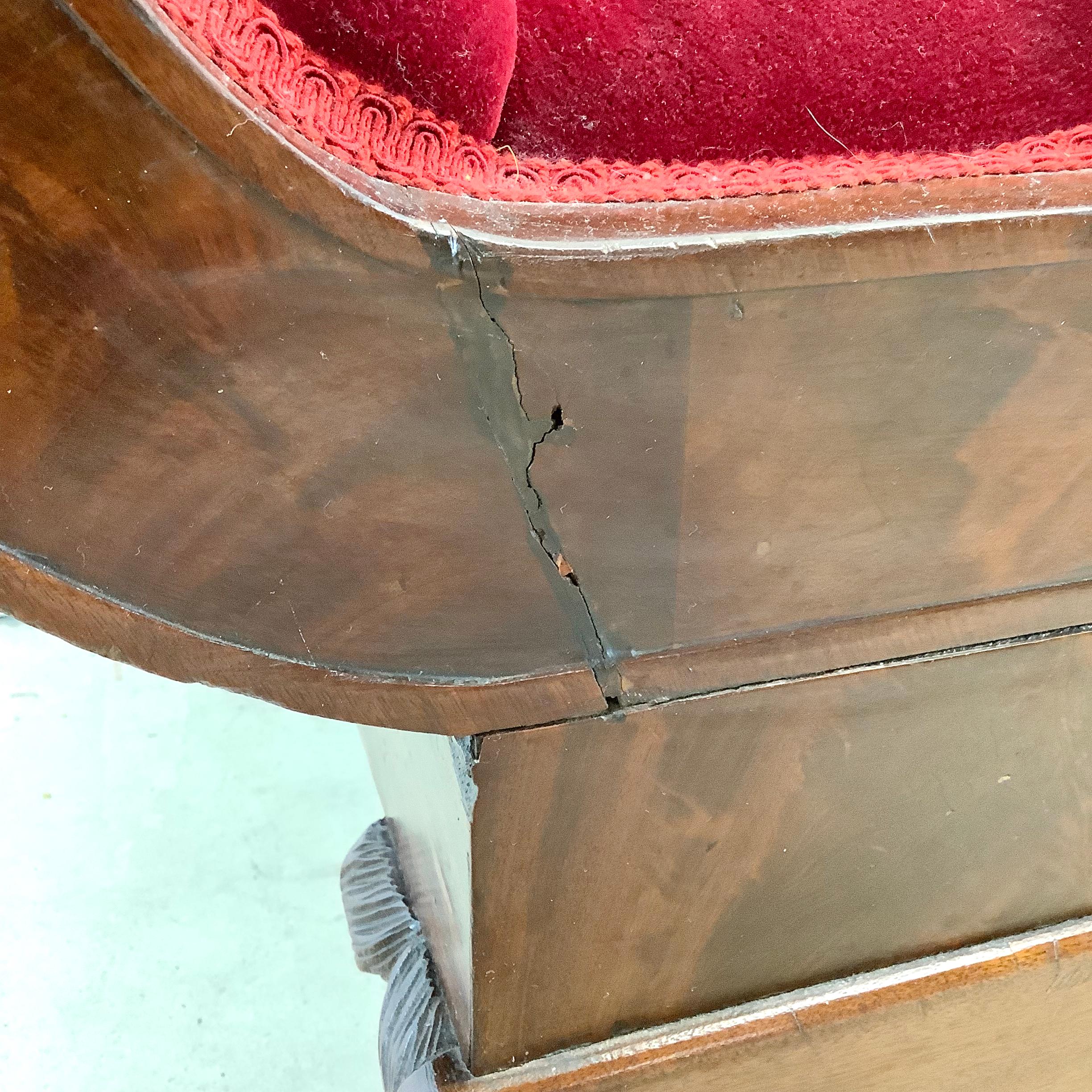 Antique Clawfoot Empire Sofa With Red Velveteen 13