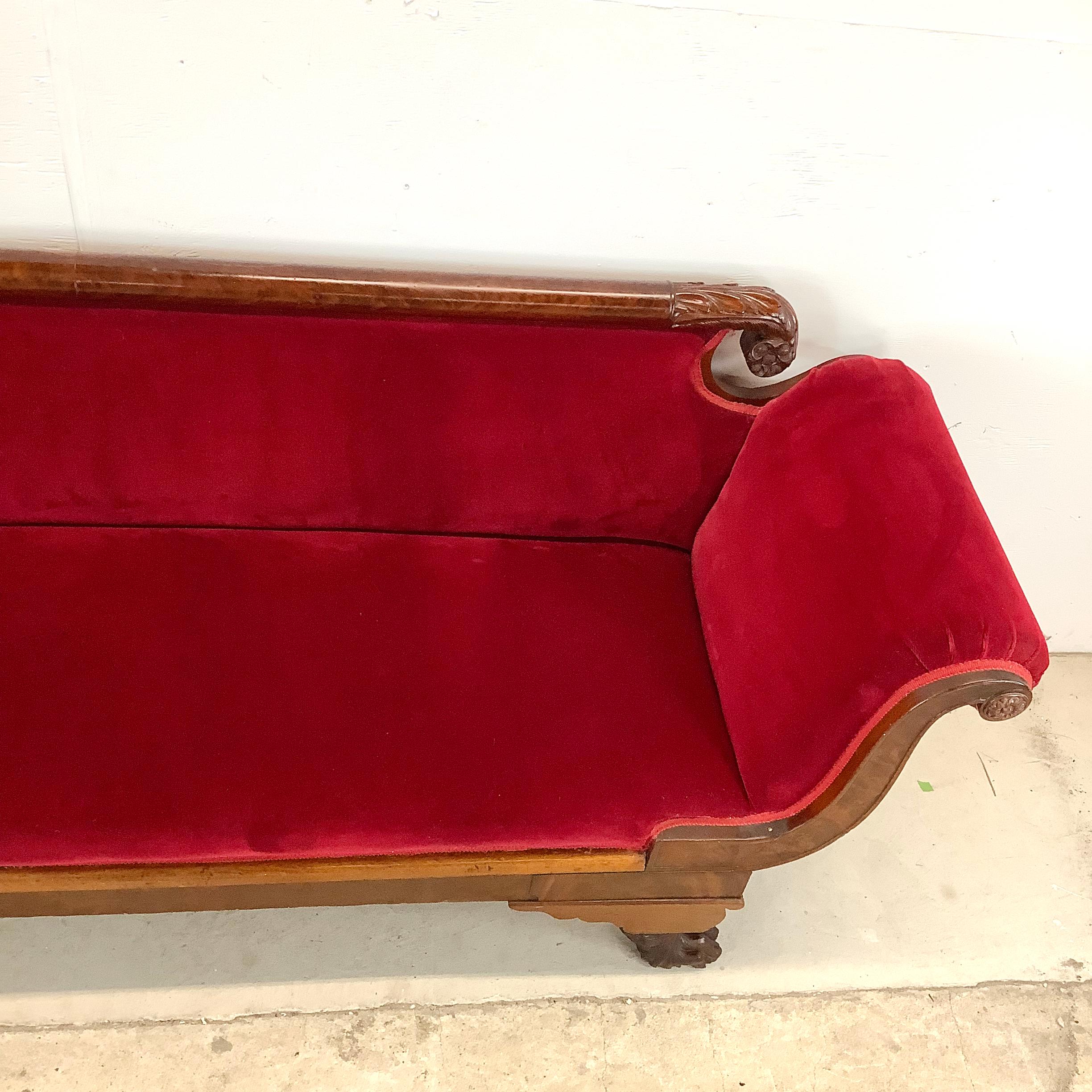 Antique Clawfoot Empire Sofa With Red Velveteen In Good Condition In Trenton, NJ