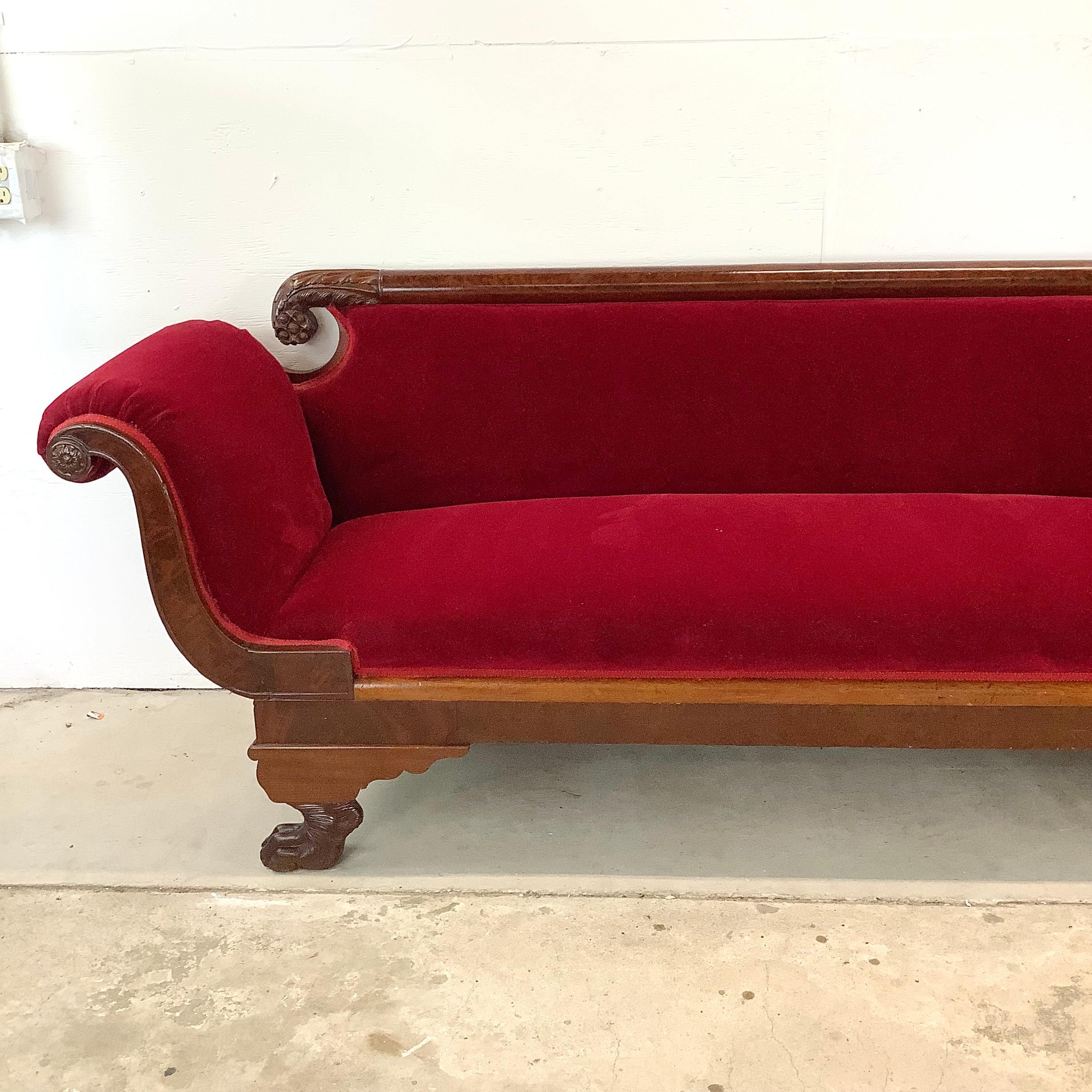 Antique Clawfoot Empire Sofa With Red Velveteen 3