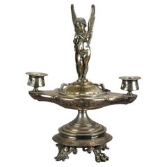 Antique Clawfoot Silver Plated Figural Candle Holder C1890