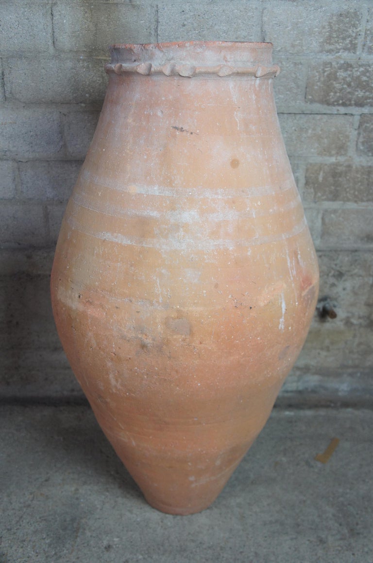 Antique Clay Amphora Vessel Floor Vase Primitive Greek Earthenware Pottery For Sale 6