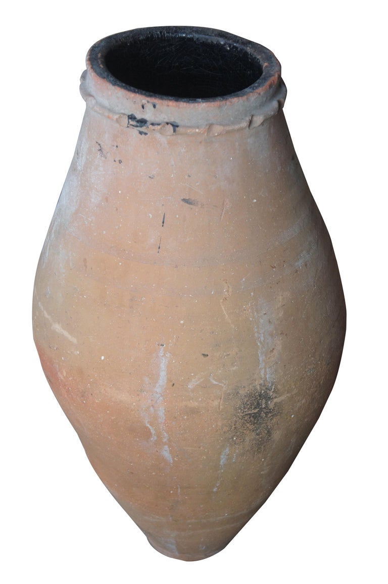 Antique Clay Amphora Vessel floor vase Primitive Greek Earthenware Pottery 35
