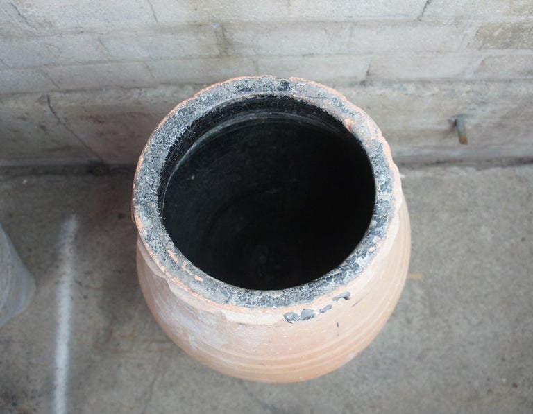 20th Century Antique Clay Amphora Vessel Floor Vase Primitive Greek Earthenware Pottery For Sale
