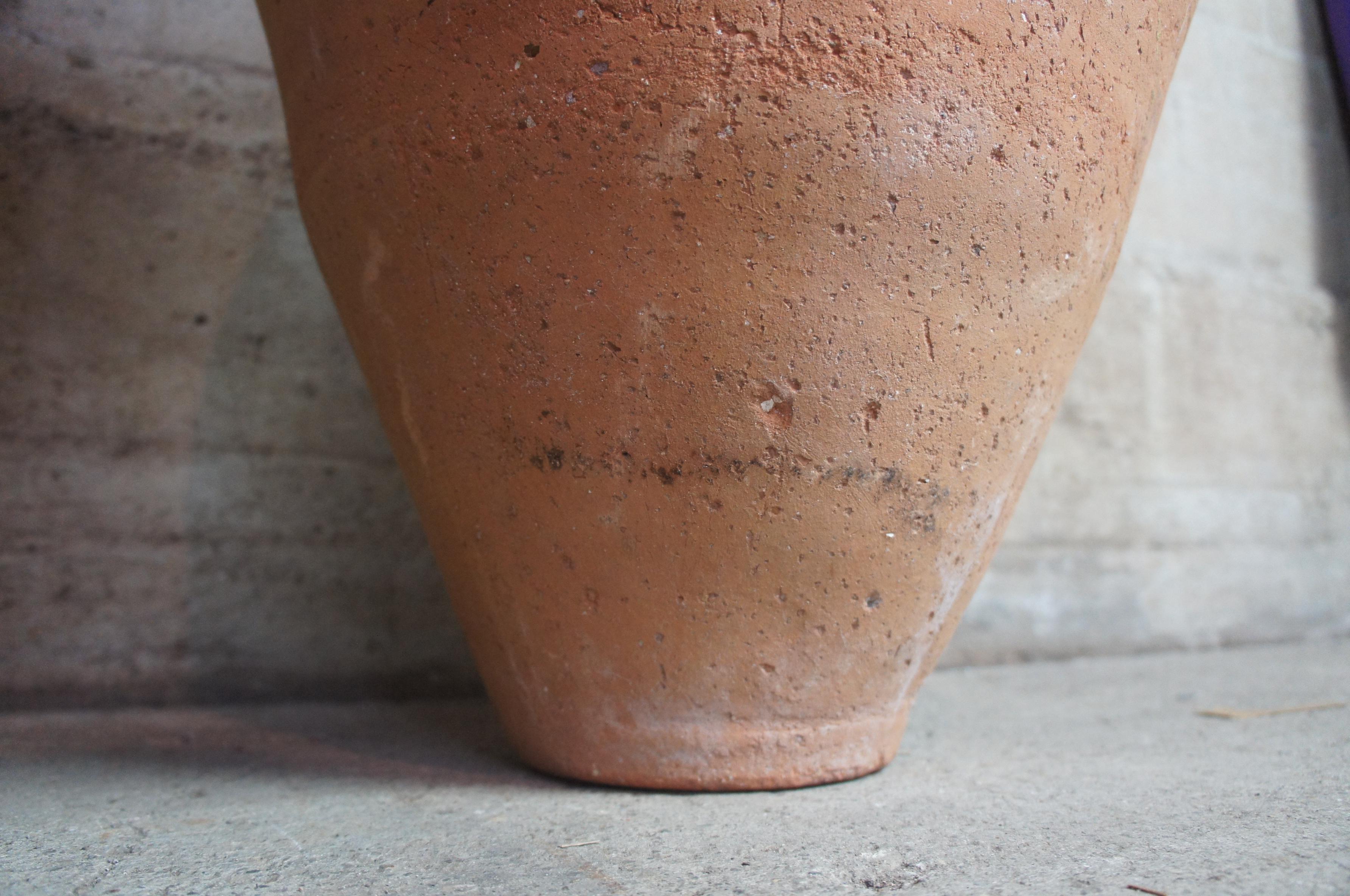Antique Clay Amphora Vessel Floor Vase Primitive Greek Earthenware Pottery For Sale 1