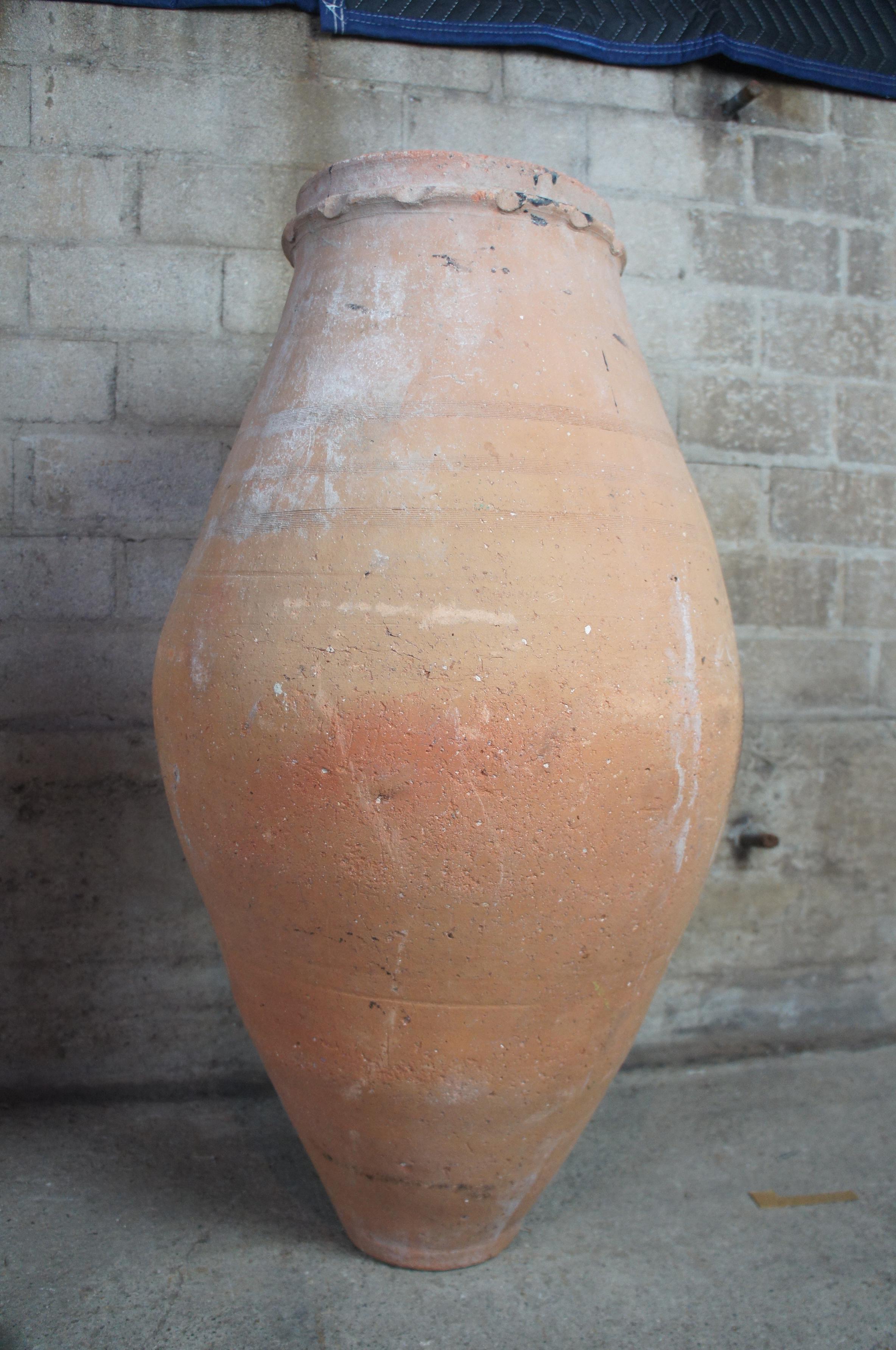 Antique Clay Amphora Vessel Floor Vase Primitive Greek Earthenware Pottery For Sale 1