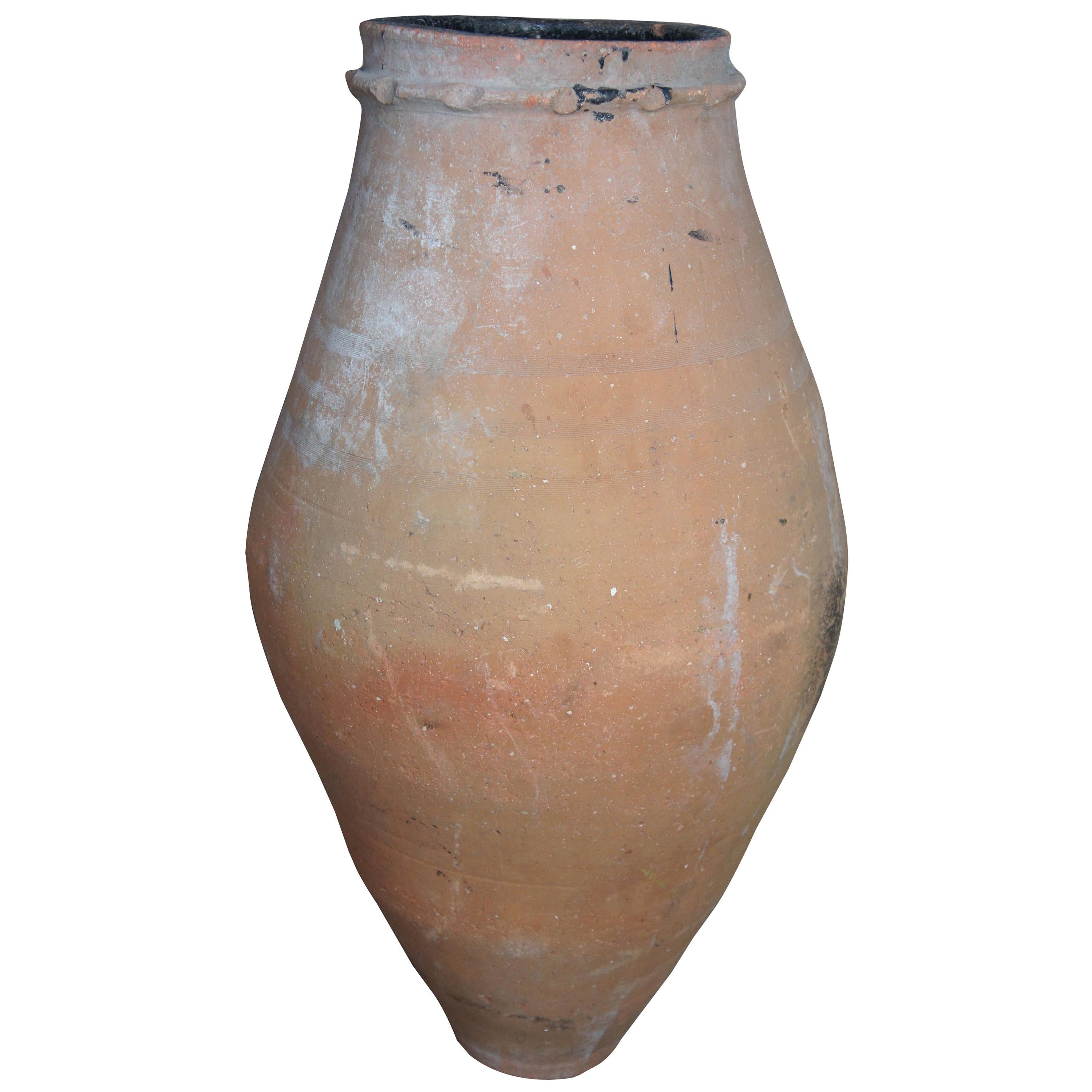 Antique Clay Amphora Vessel Floor Vase Primitive Greek Earthenware Pottery