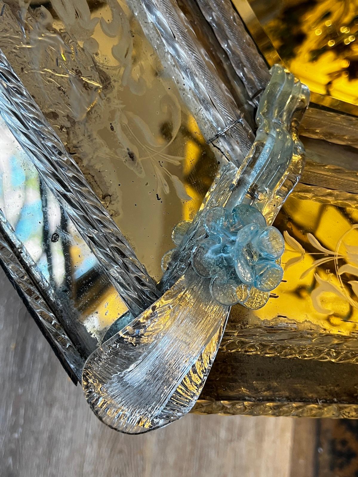 Antiker klarer & blauer venezianischer Spiegel im Zustand „Gut“ im Angebot in New York, NY
