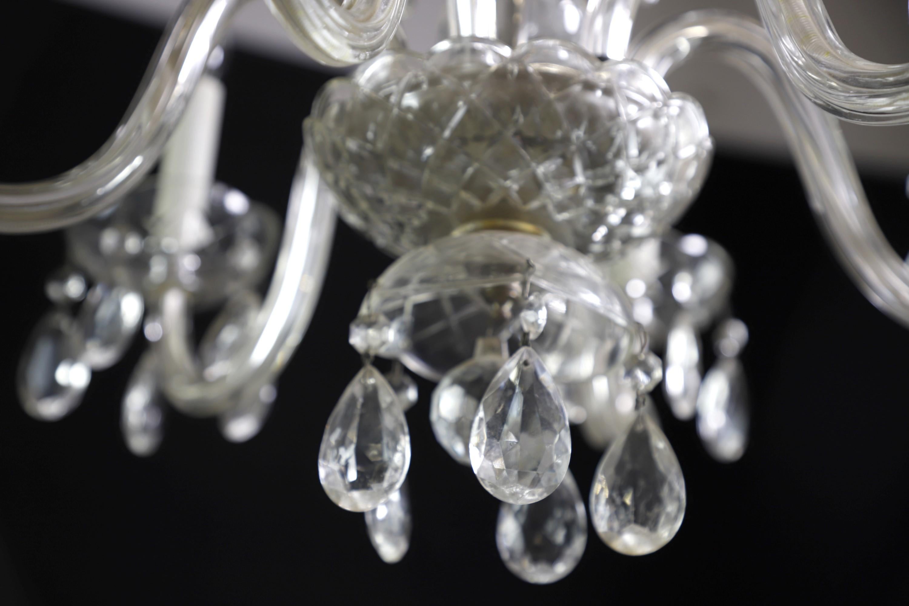 Metal Antique Clear Glass & Crystal 6 Arm Chandelier