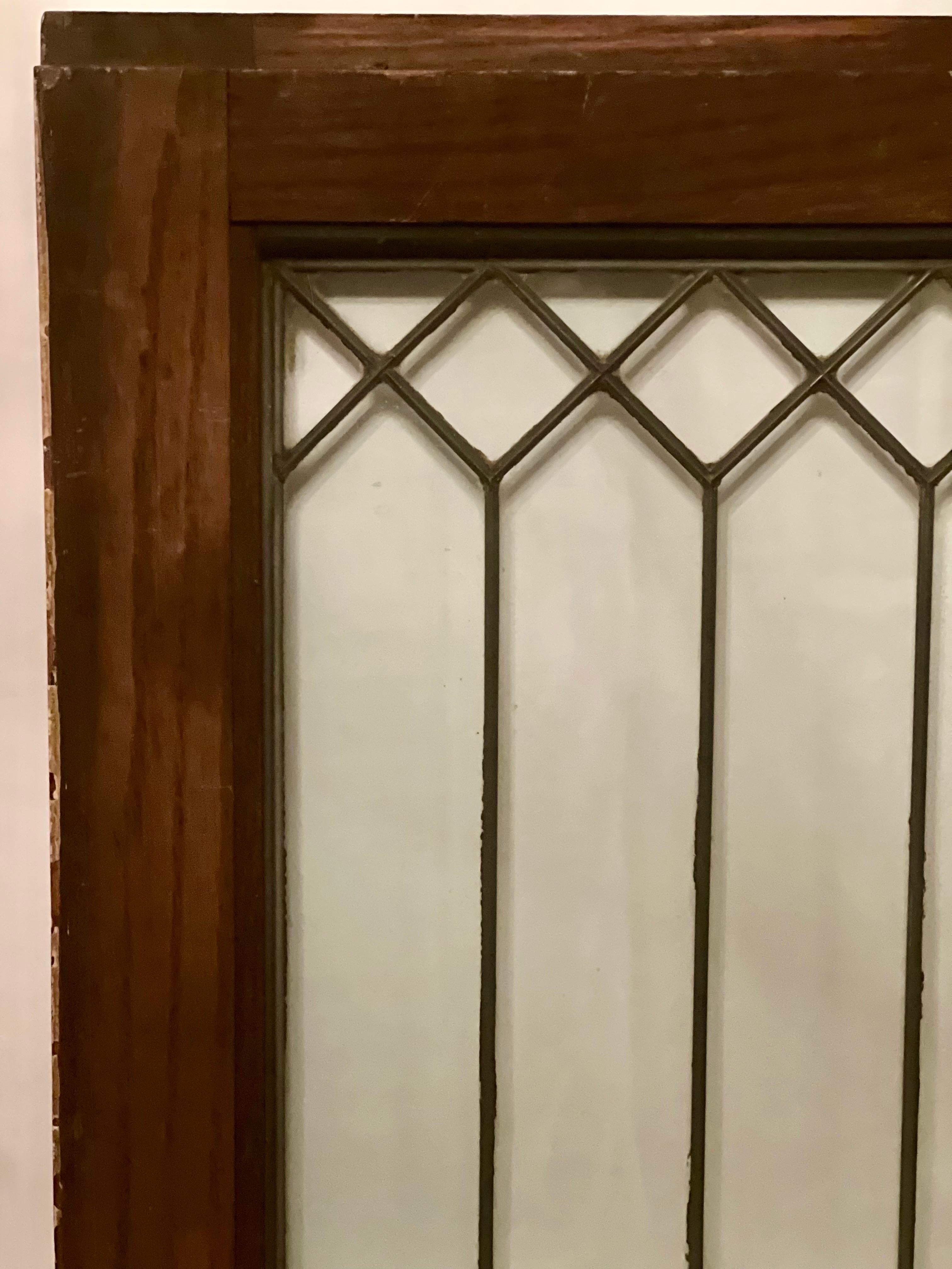 Antique Clear Leaded Glass Window with Wood Frame For Sale 7