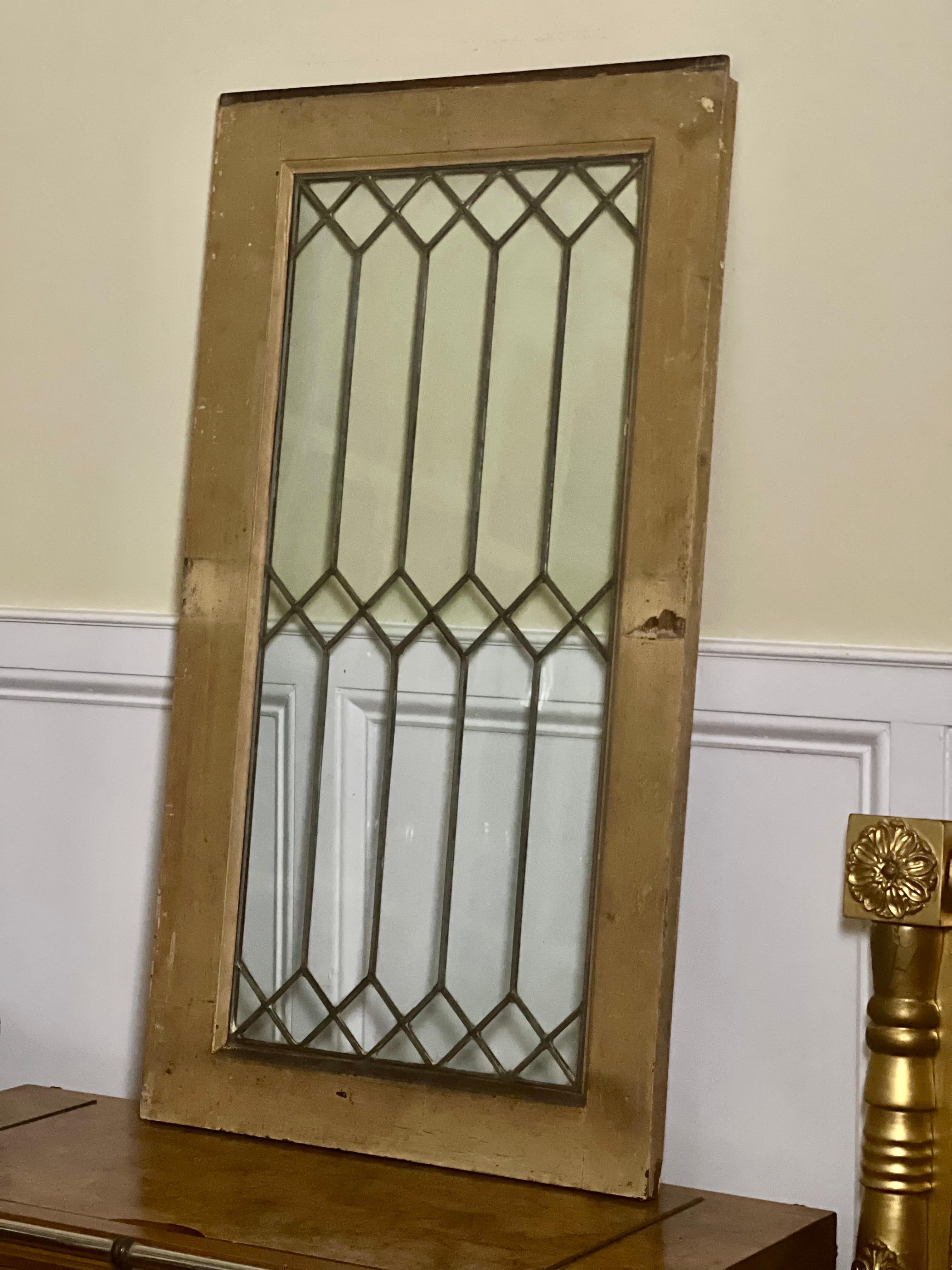 Antique Clear Leaded Glass Window with Wood Frame For Sale 10