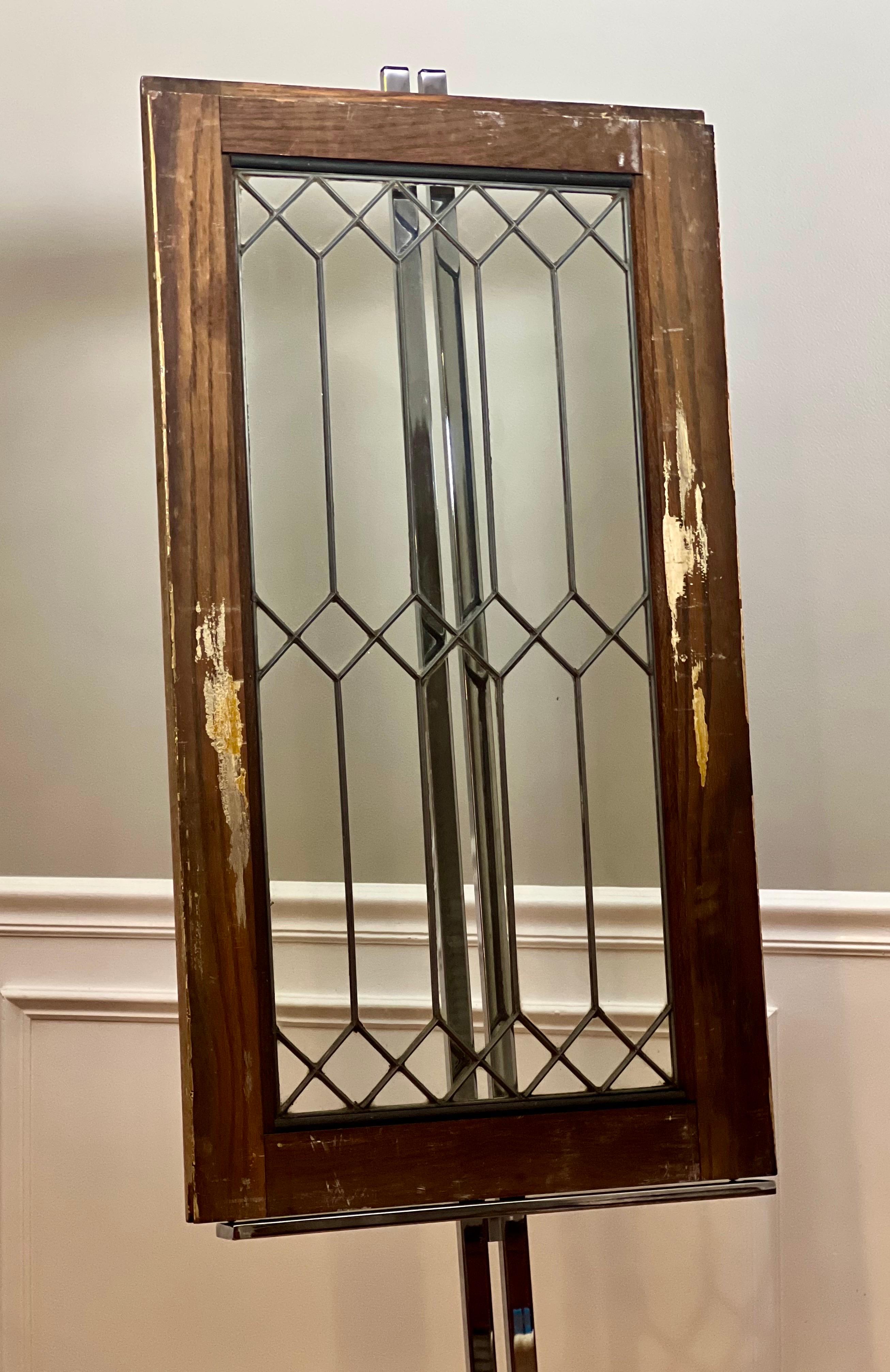 20th Century Antique Clear Leaded Glass Window with Wood Frame For Sale