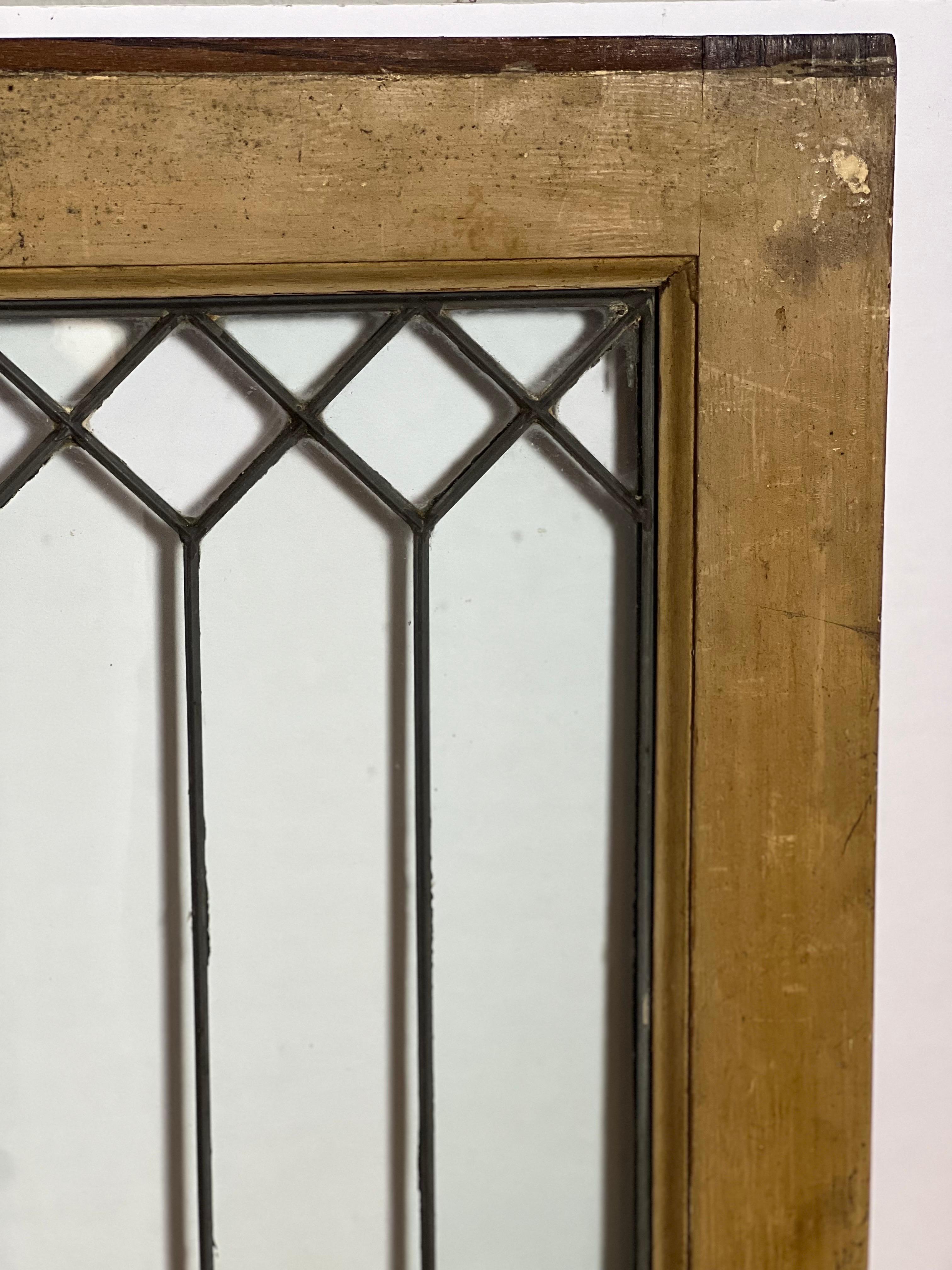 Antique Clear Leaded Glass Window with Wood Frame For Sale 4