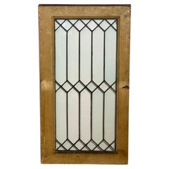 Vintage Clear Leaded Glass Window with Wood Frame