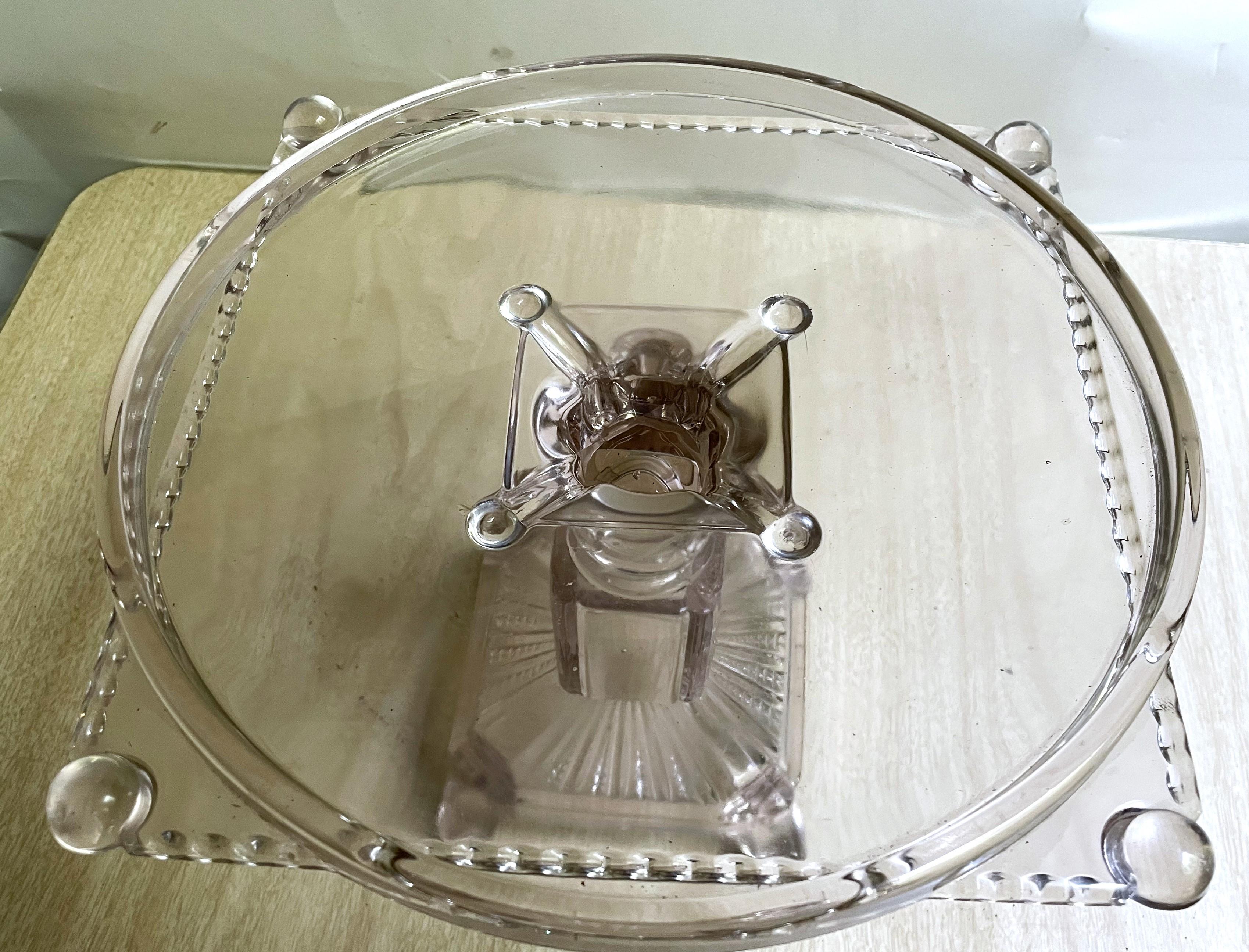Antique Clear Pressed Glass Pedestal Patisserie Cake Stand Serving Plate Square For Sale 5