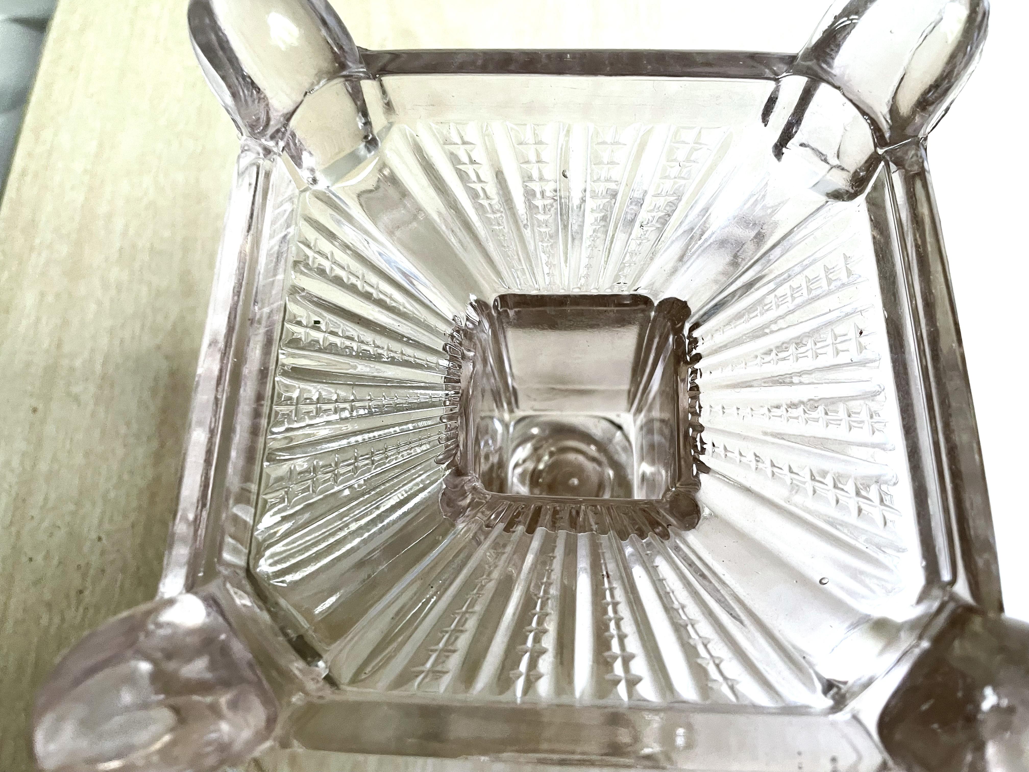 Antique Clear Pressed Glass Pedestal Patisserie Cake Stand Serving Plate Square For Sale 11