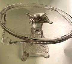 Antique Clear Pressed Glass Pedestal Patisserie Cake Stand Serving Plate Square