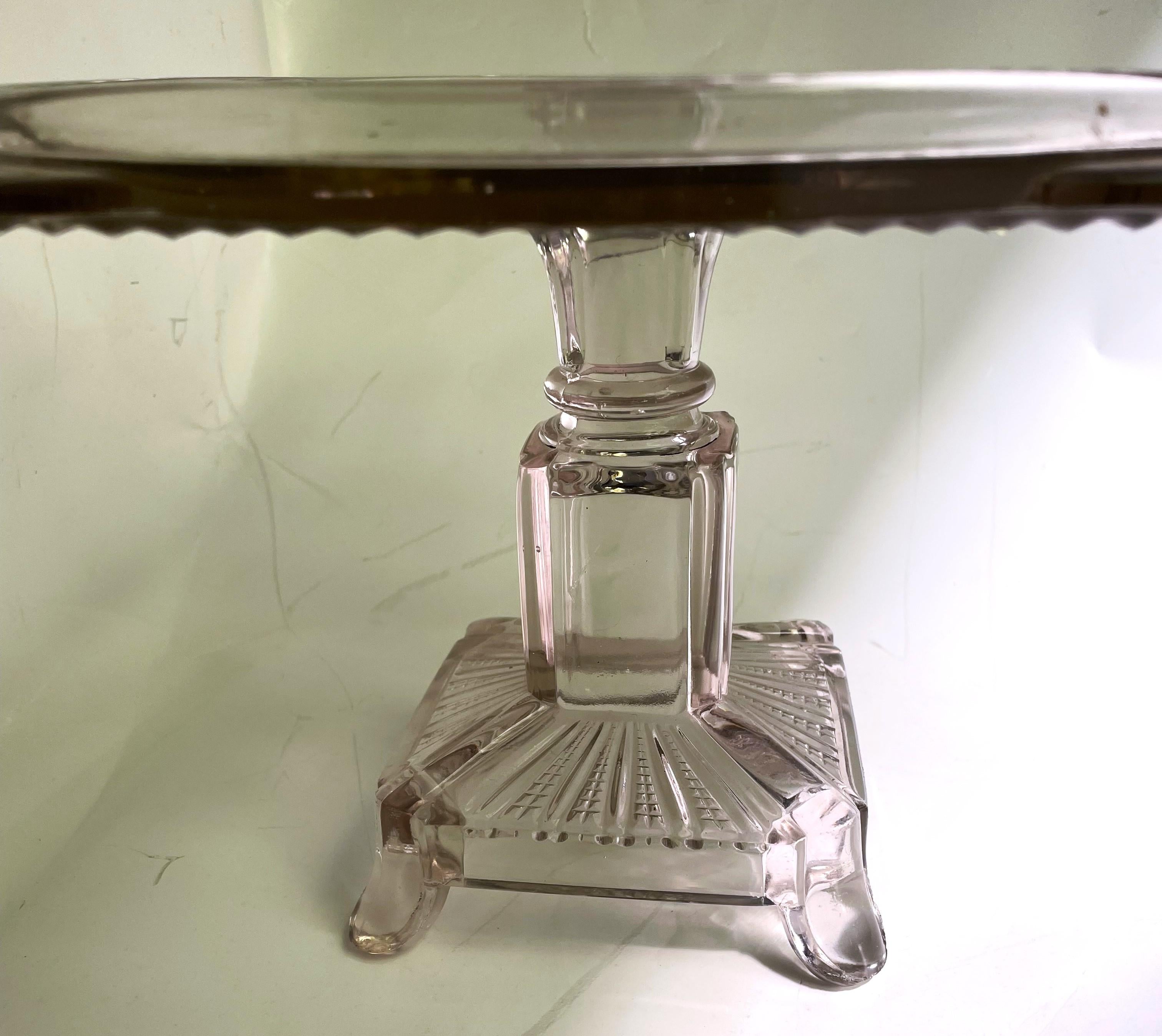 Late Victorian Antique Clear Pressed Glass Pedestal Patisserie Cake Stand Serving Plate Square For Sale