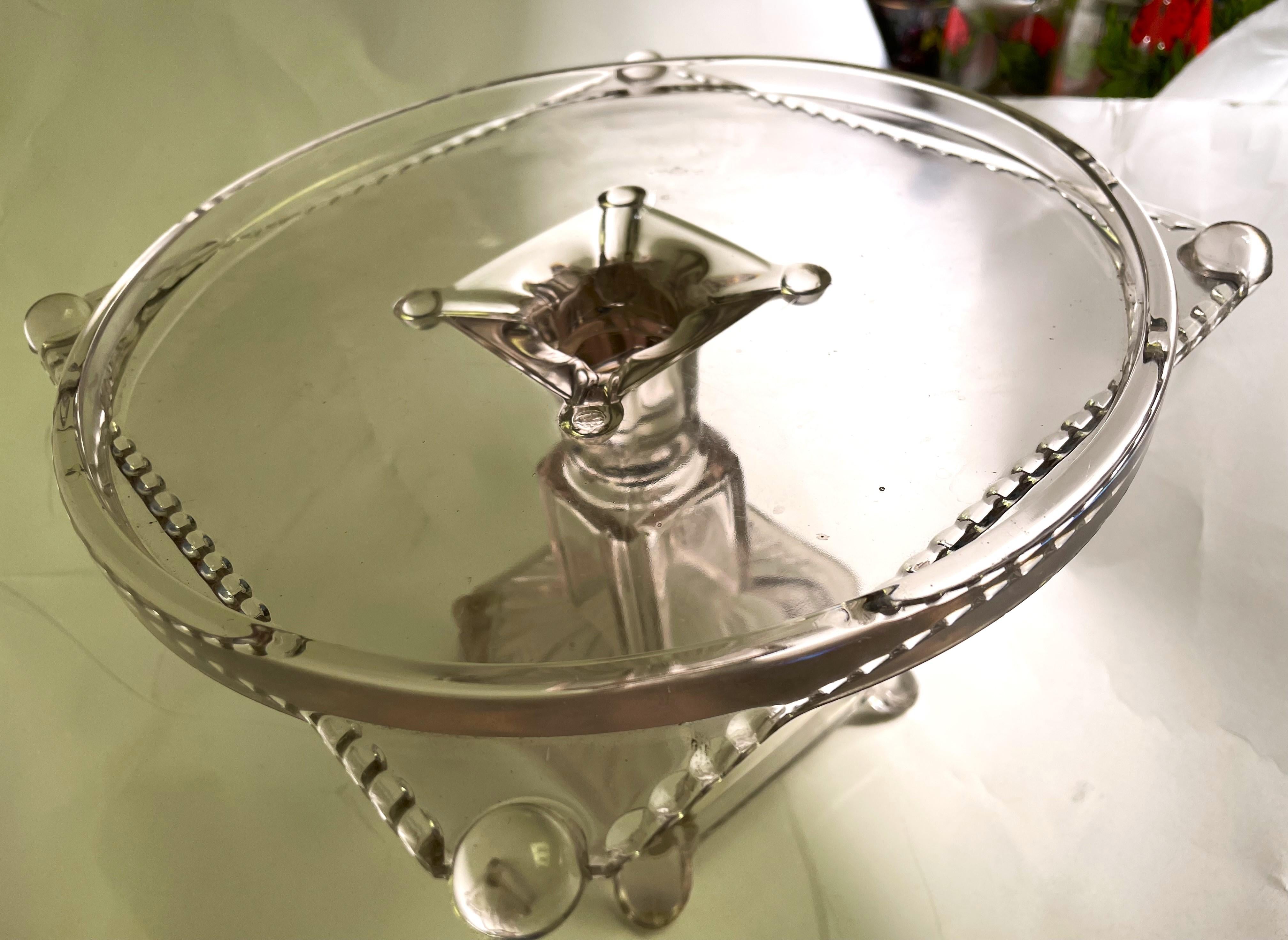 Antique Clear Pressed Glass Pedestal Patisserie Cake Stand Serving Plate Square For Sale 1