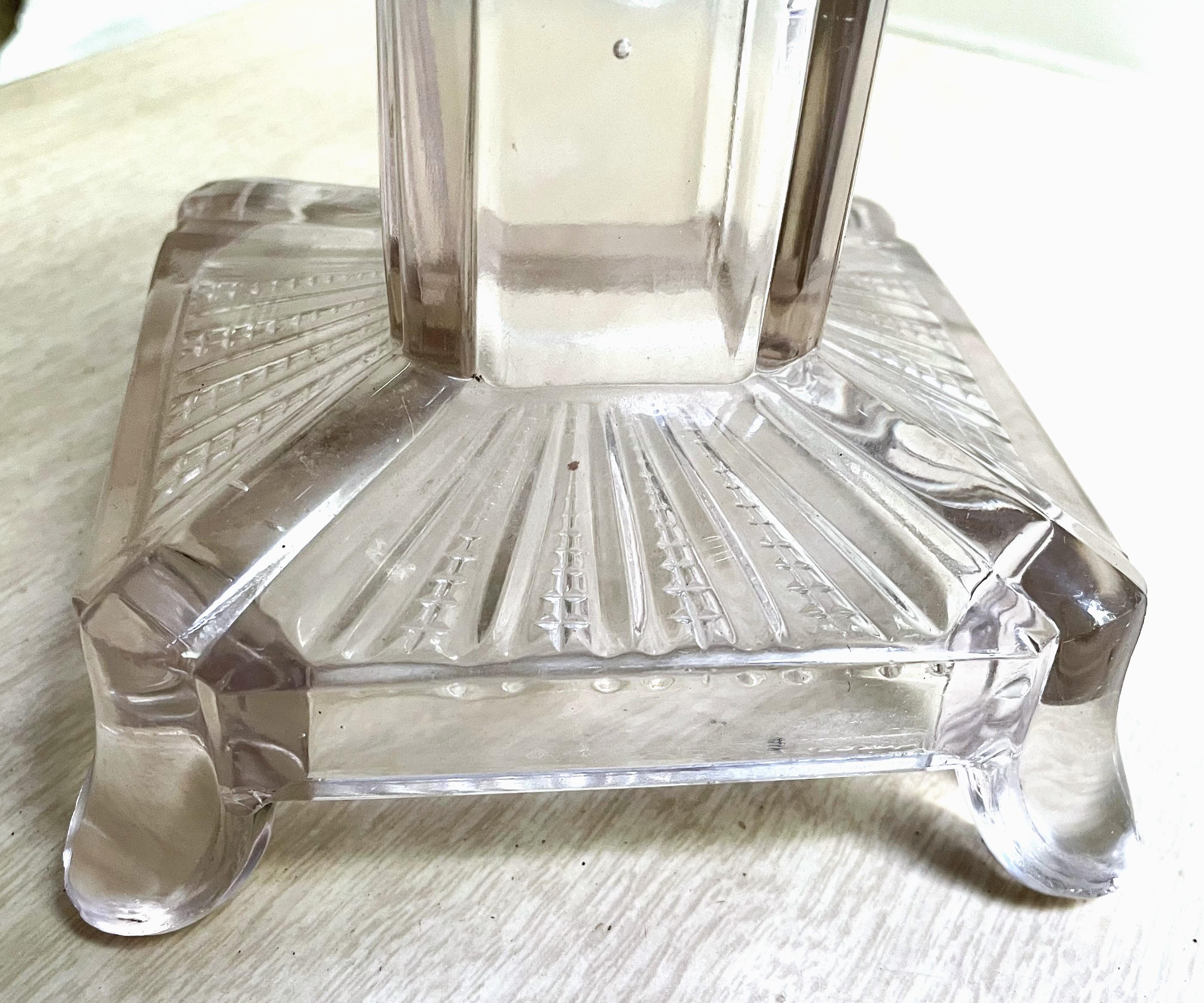Antique Clear Pressed Glass Pedestal Patisserie Cake Stand Serving Plate Square For Sale 2