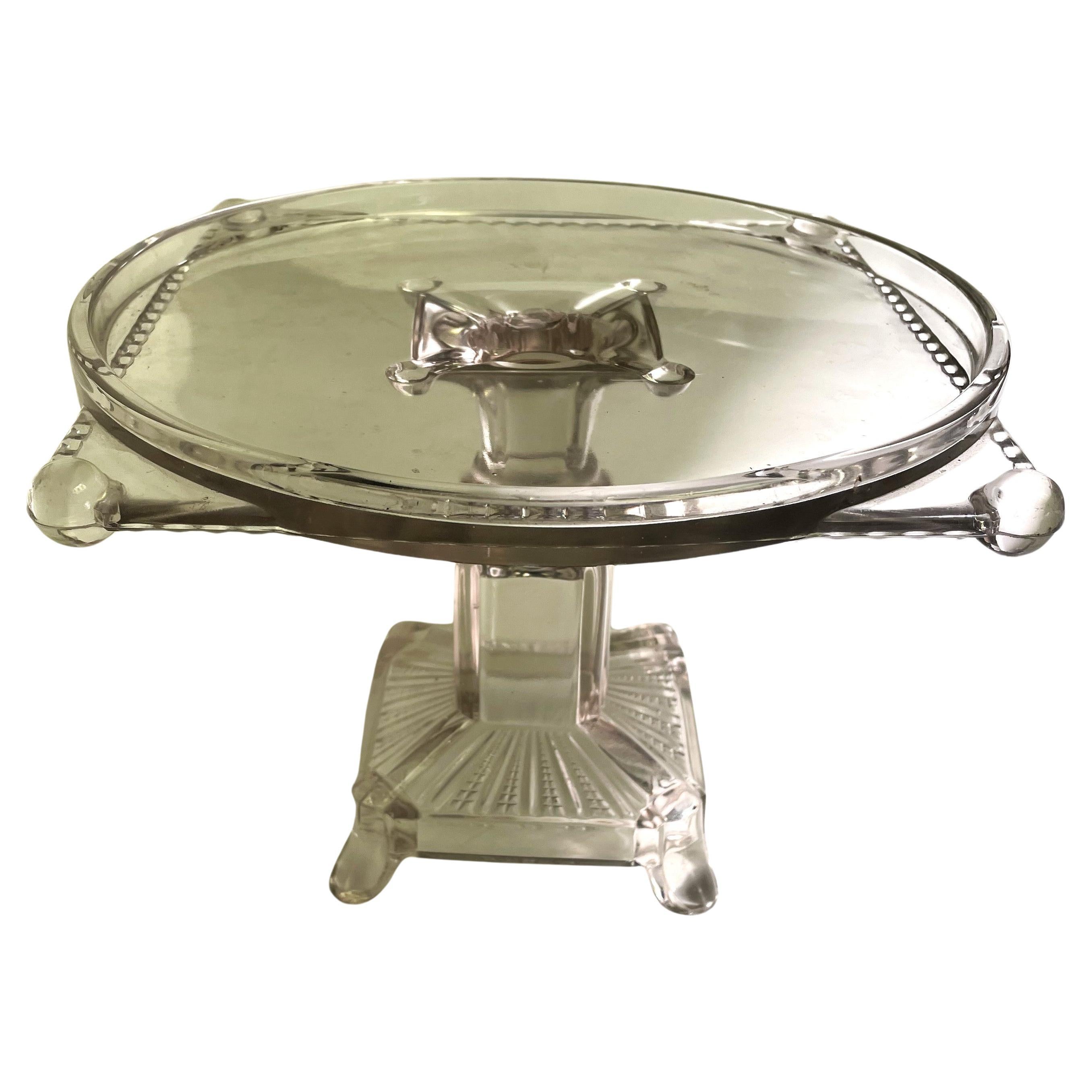 Antique Clear Pressed Glass Pedestal Patisserie Cake Stand Serving Plate Square