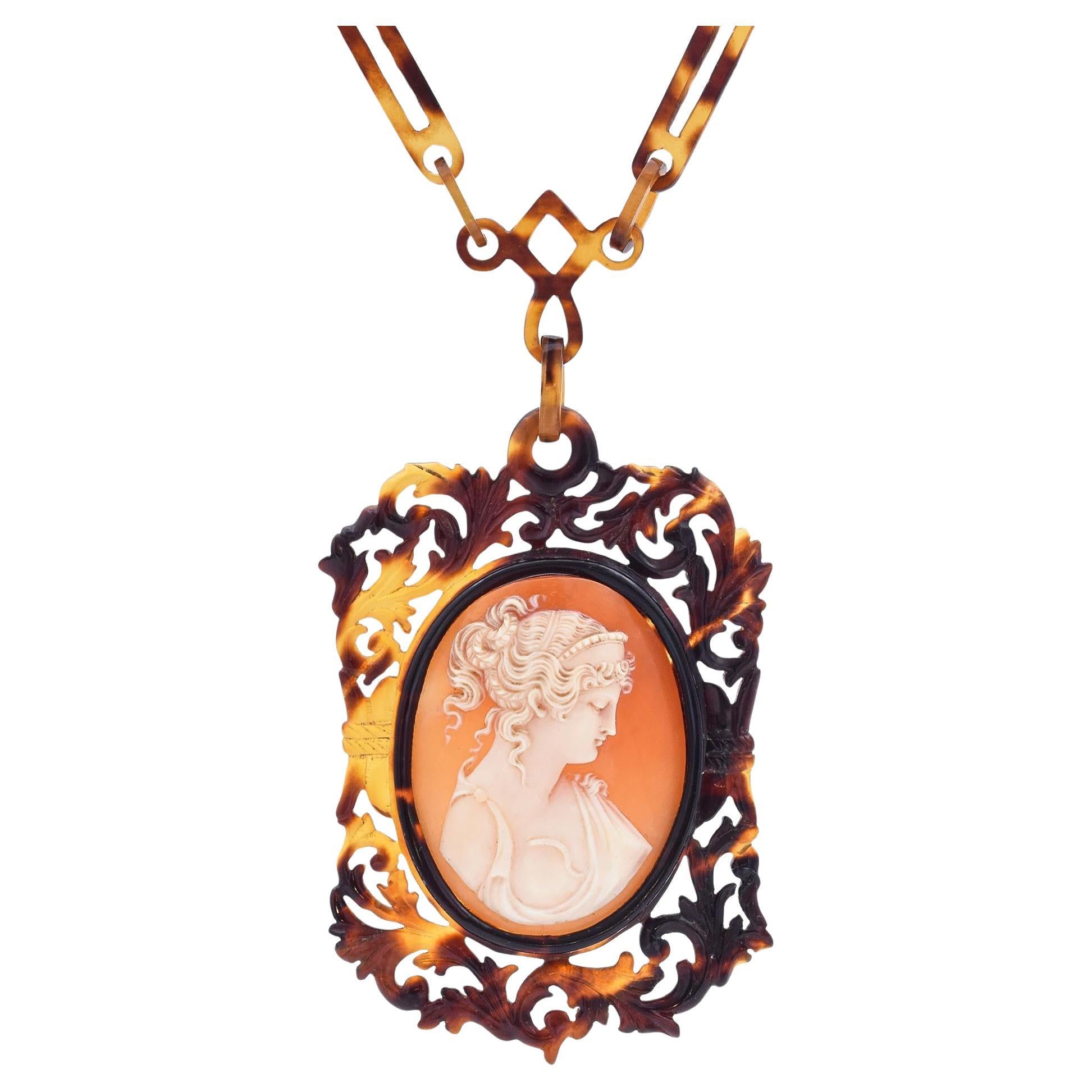 Antique "Cleopatra" Cameo Shell Necklace