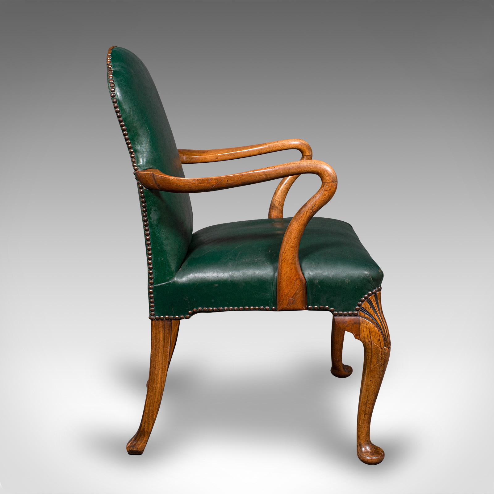 Art Nouveau Antique Clerk's Desk Chair, English, Beech, Leather, Elbow Seat, Home, Office For Sale