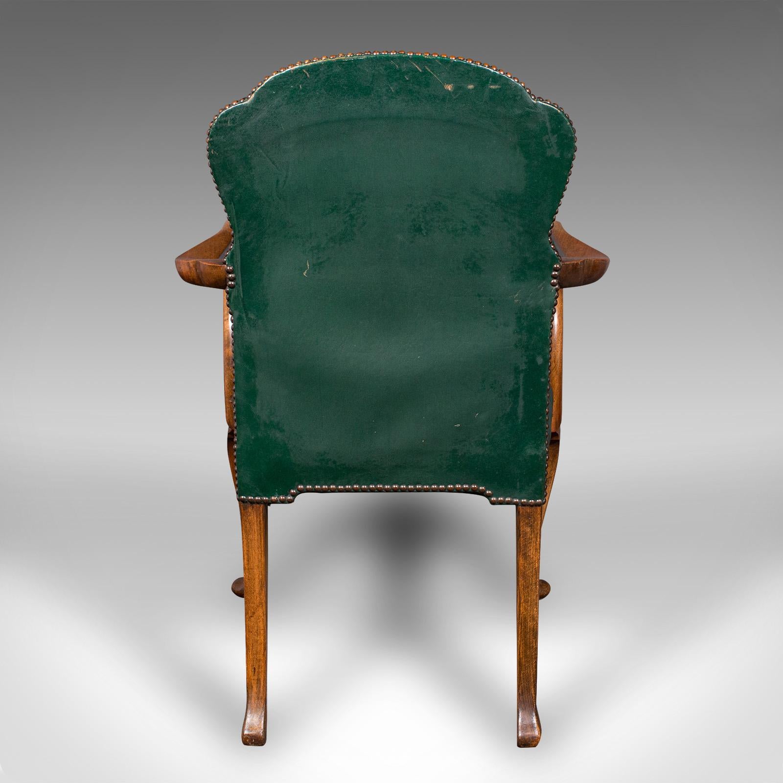 British Antique Clerk's Desk Chair, English, Beech, Leather, Elbow Seat, Home, Office For Sale