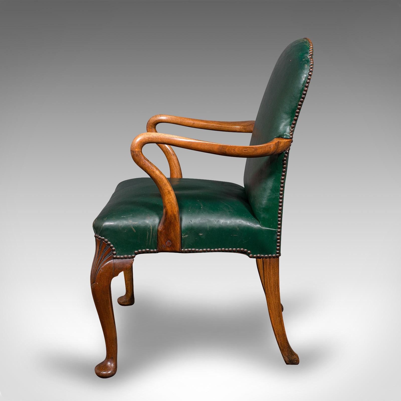 Antique Clerk's Desk Chair, English, Beech, Leather, Elbow Seat, Home, Office In Good Condition For Sale In Hele, Devon, GB