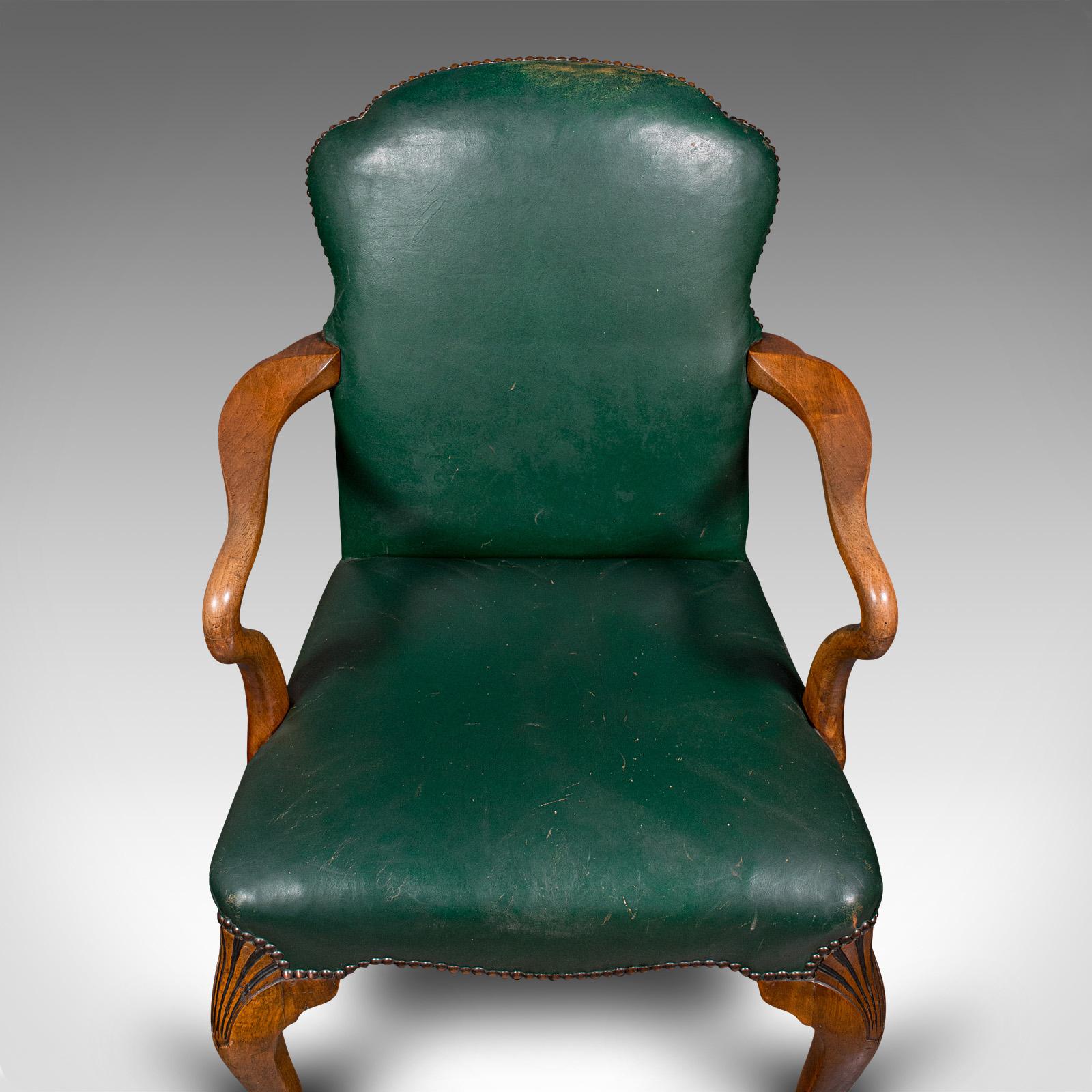 Antique Clerk's Desk Chair, English, Beech, Leather, Elbow Seat, Home, Office For Sale 1