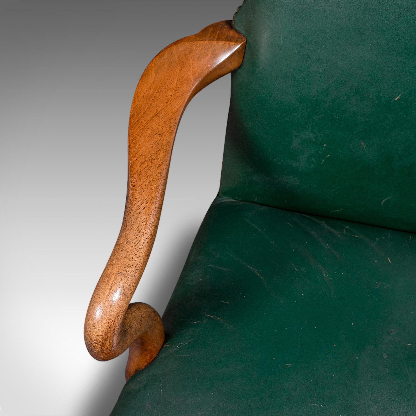 Antique Clerk's Desk Chair, English, Beech, Leather, Elbow Seat, Home, Office For Sale 2