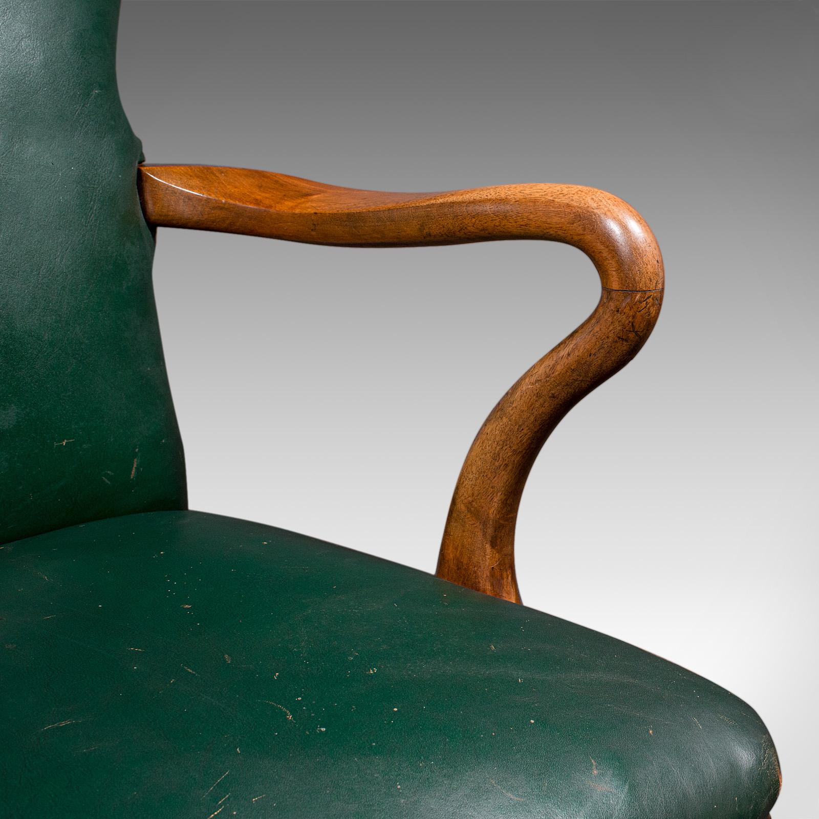 Antique Clerk's Desk Chair, English, Beech, Leather, Elbow Seat, Home, Office For Sale 3