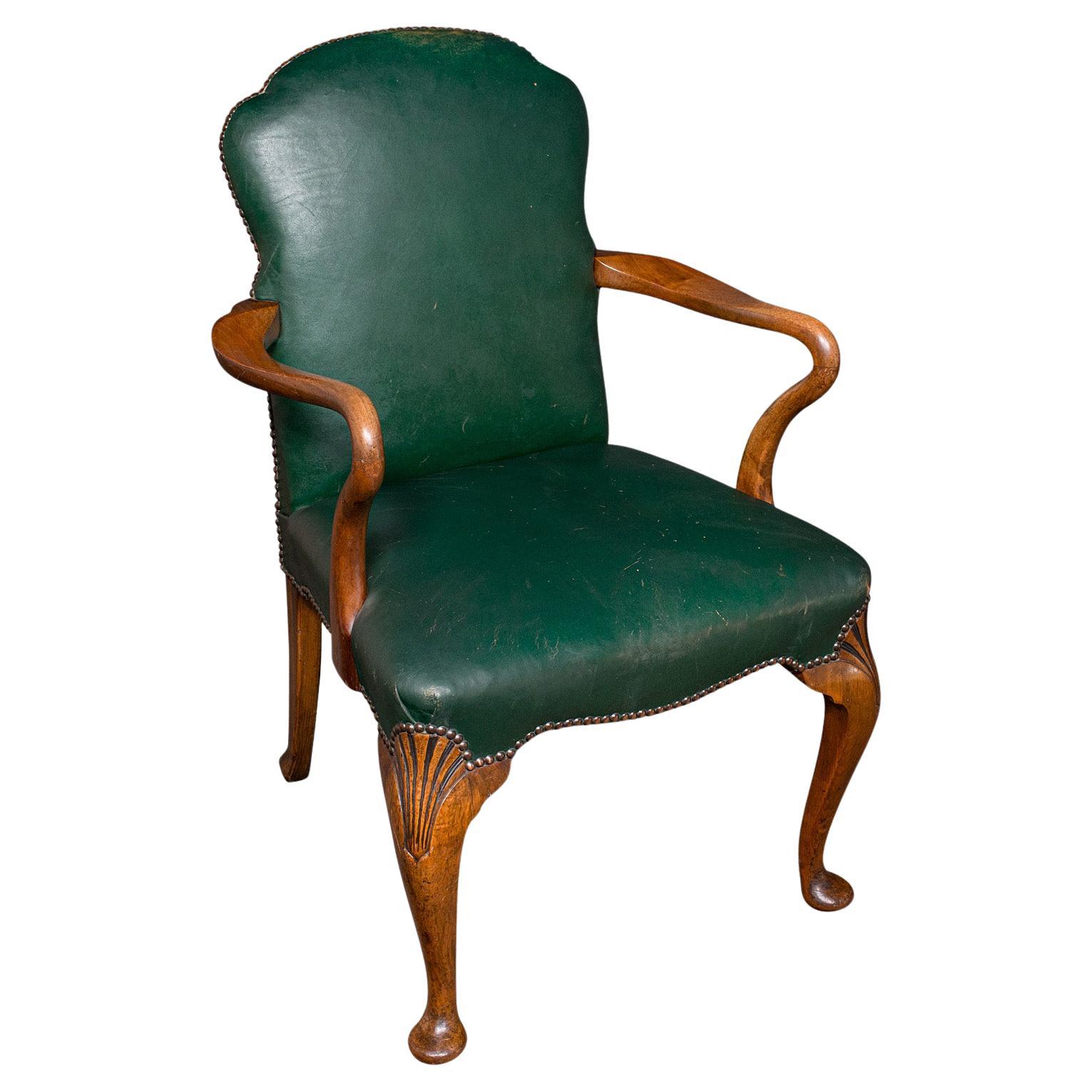 Antique Clerk's Desk Chair, English, Beech, Leather, Elbow Seat, Home, Office