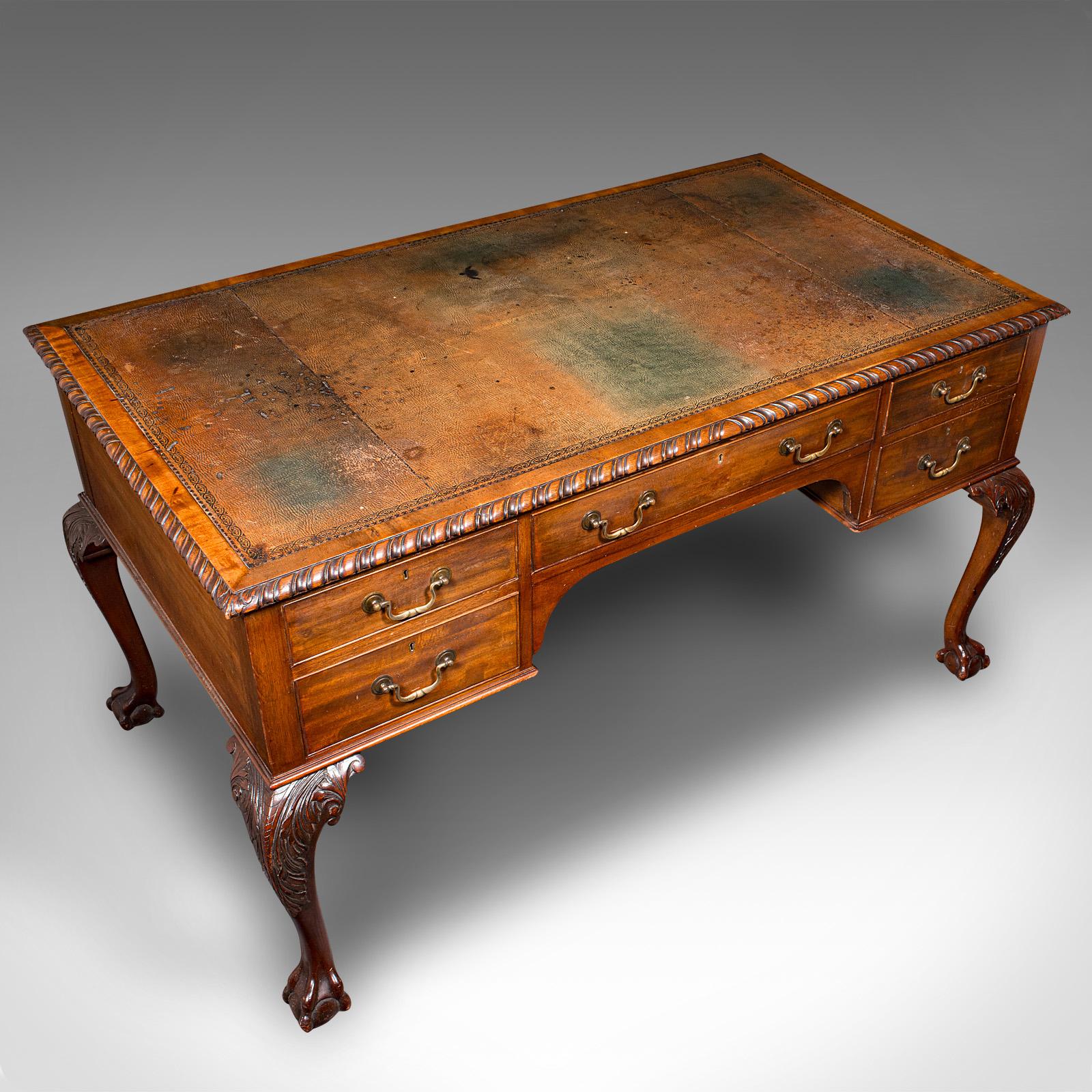 Antiker Clerk's-Schreibtisch, englisch, Leder, Partner, Home Office, Edwardianisch, um 1910 im Angebot 1