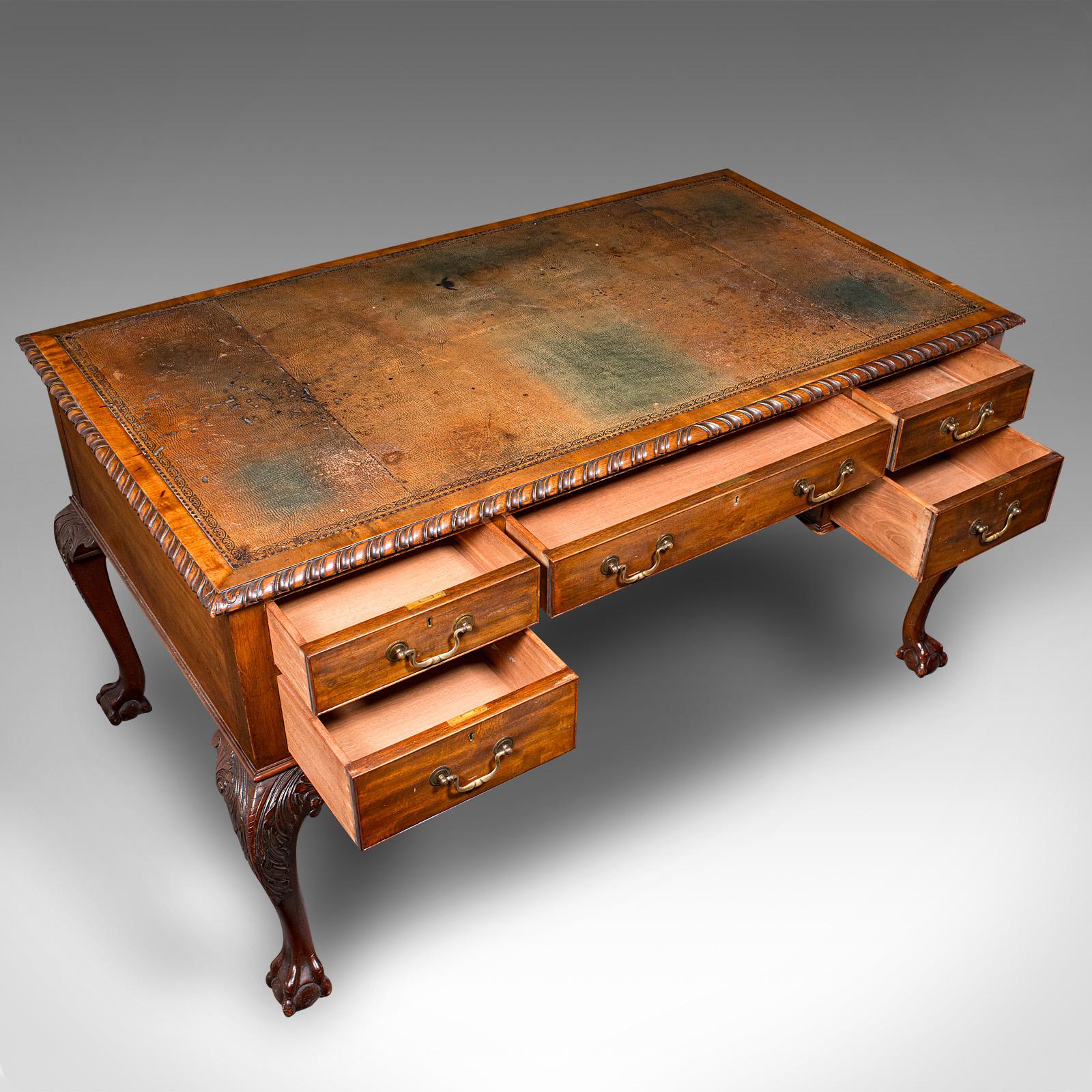 Antiker Clerk's-Schreibtisch, englisch, Leder, Partner, Home Office, Edwardianisch, um 1910 im Angebot 2
