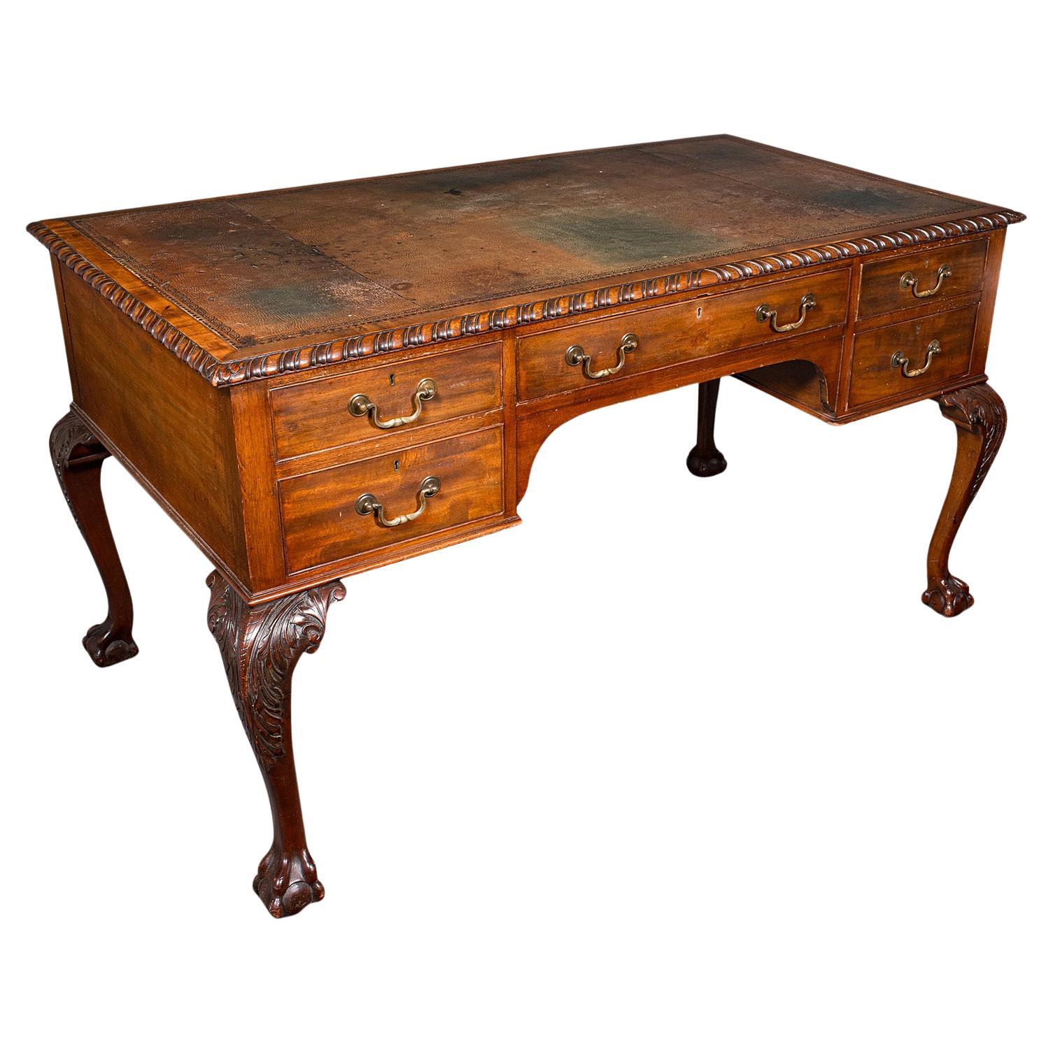 Antiguo Escritorio de Oficinista, Inglés, Cuero, Socio, Home Office, Edwardian, C.1910