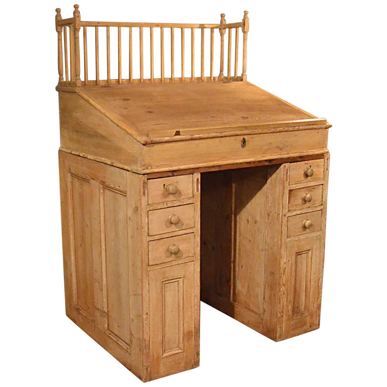 Antique Clerks Desk English, Victorian Pine Bureau Late 19th Century, circa 1900