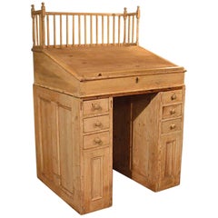 Antique Clerks Desk English, Victorian Pine Bureau Late 19th Century, circa 1900
