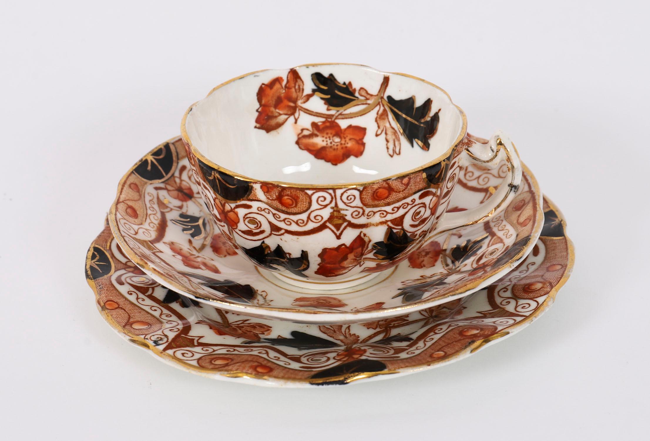 This is a fine comprehensive 34 piece Clifton china antique porcelain tea set Made by Wildblood & Heath at the Peel Works Stafford Street in Longton between 1889 and 1899.

The set is the antique documented English Imari china number 937, with
full